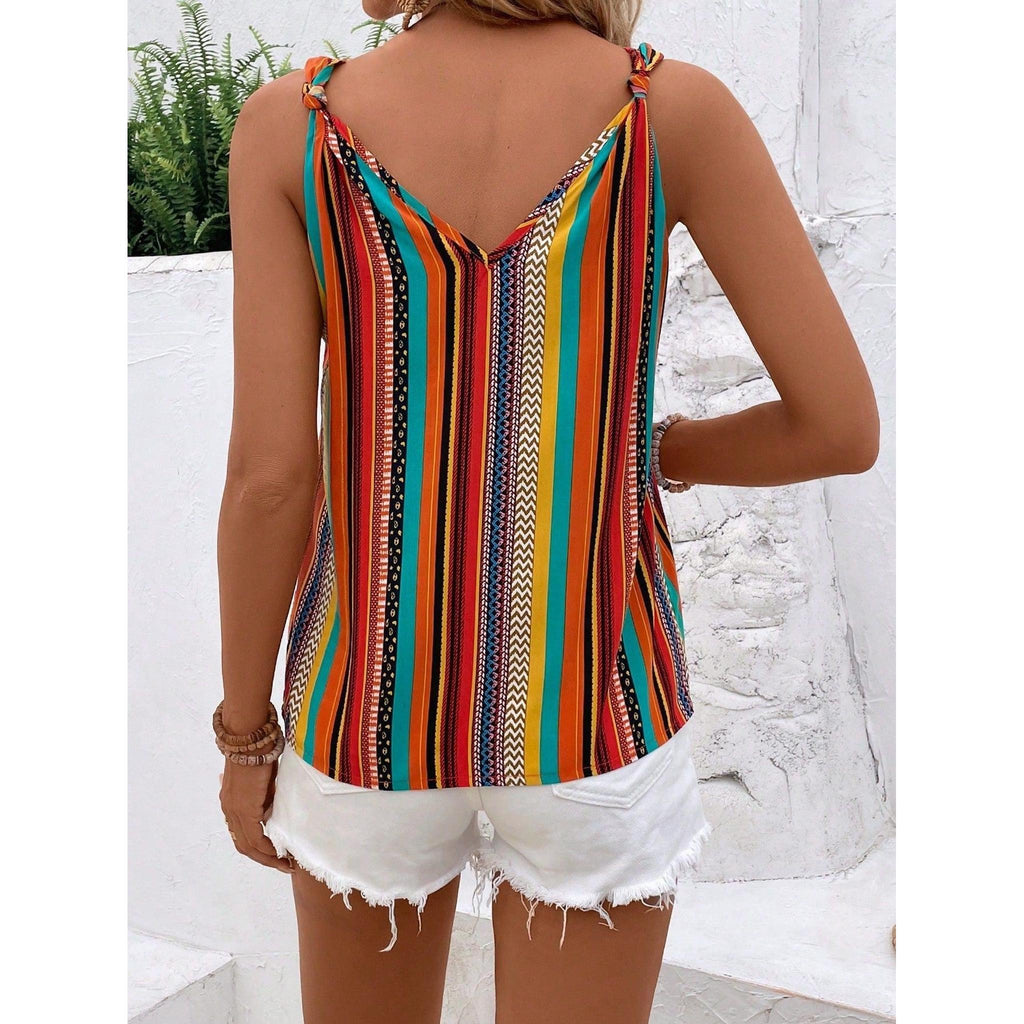 Horizon Essentials | Striped Colorful Sleeveless V-Neck Camisole