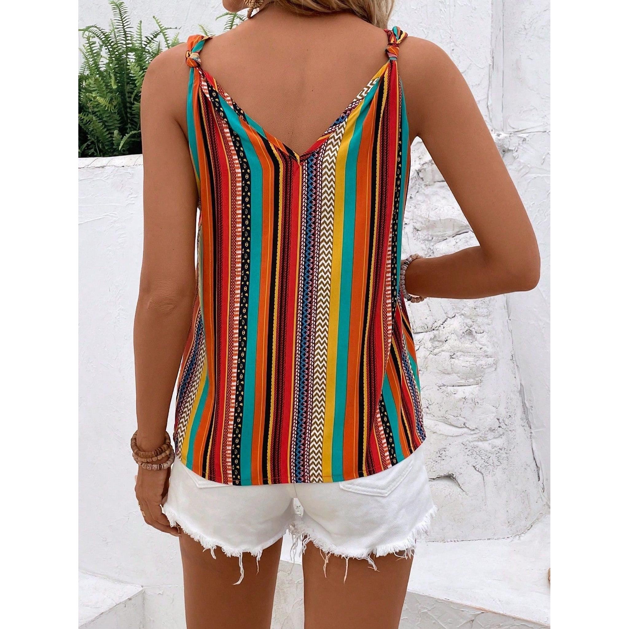 Horizon Essentials | Striped Colorful Sleeveless V-Neck Camisole