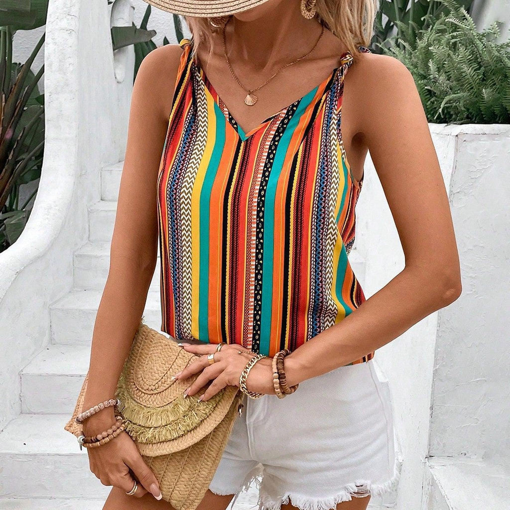 Horizon Essentials | Striped Colorful Sleeveless V-Neck Camisole