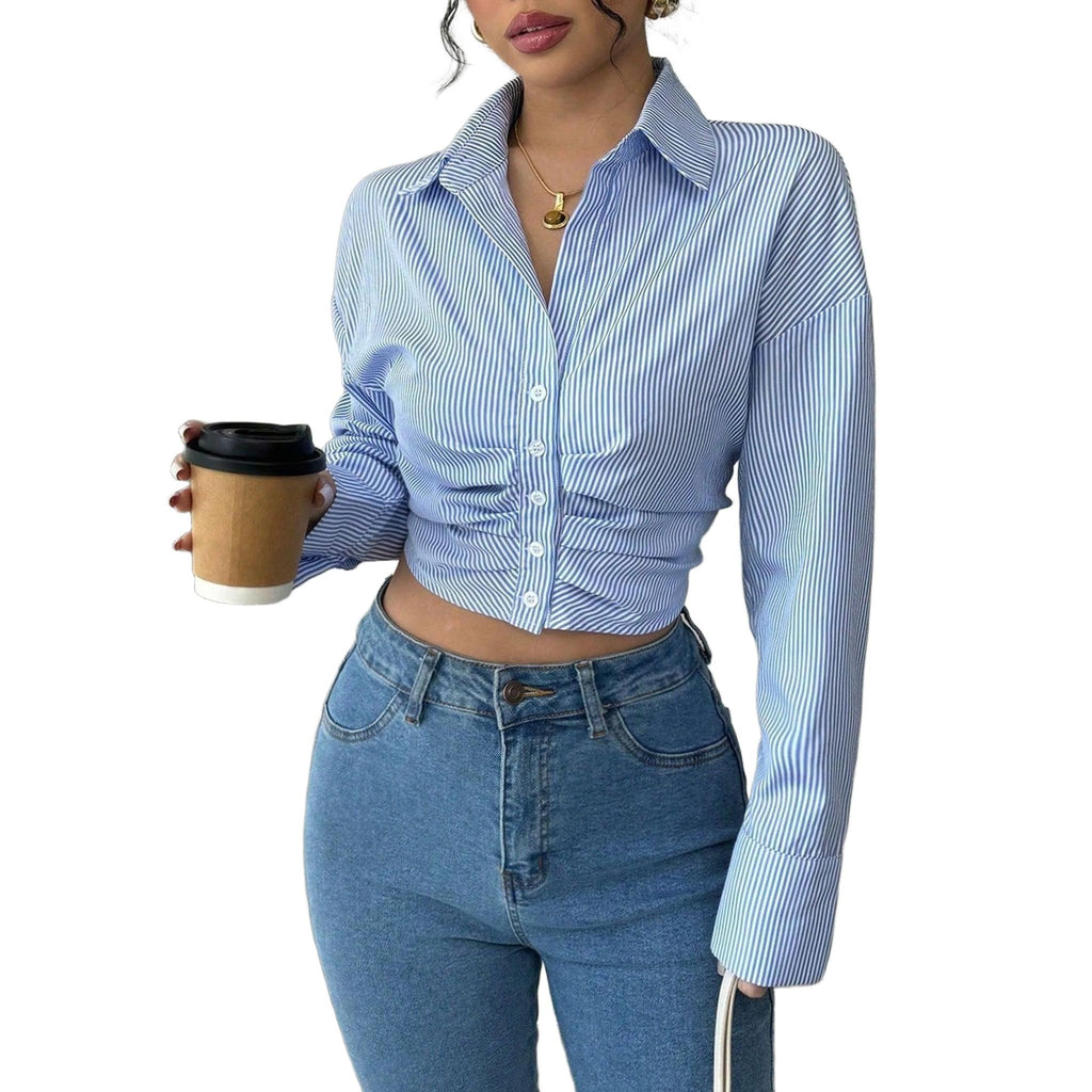 Horizon Essentials | Striped Pleated Long Sleeve Top