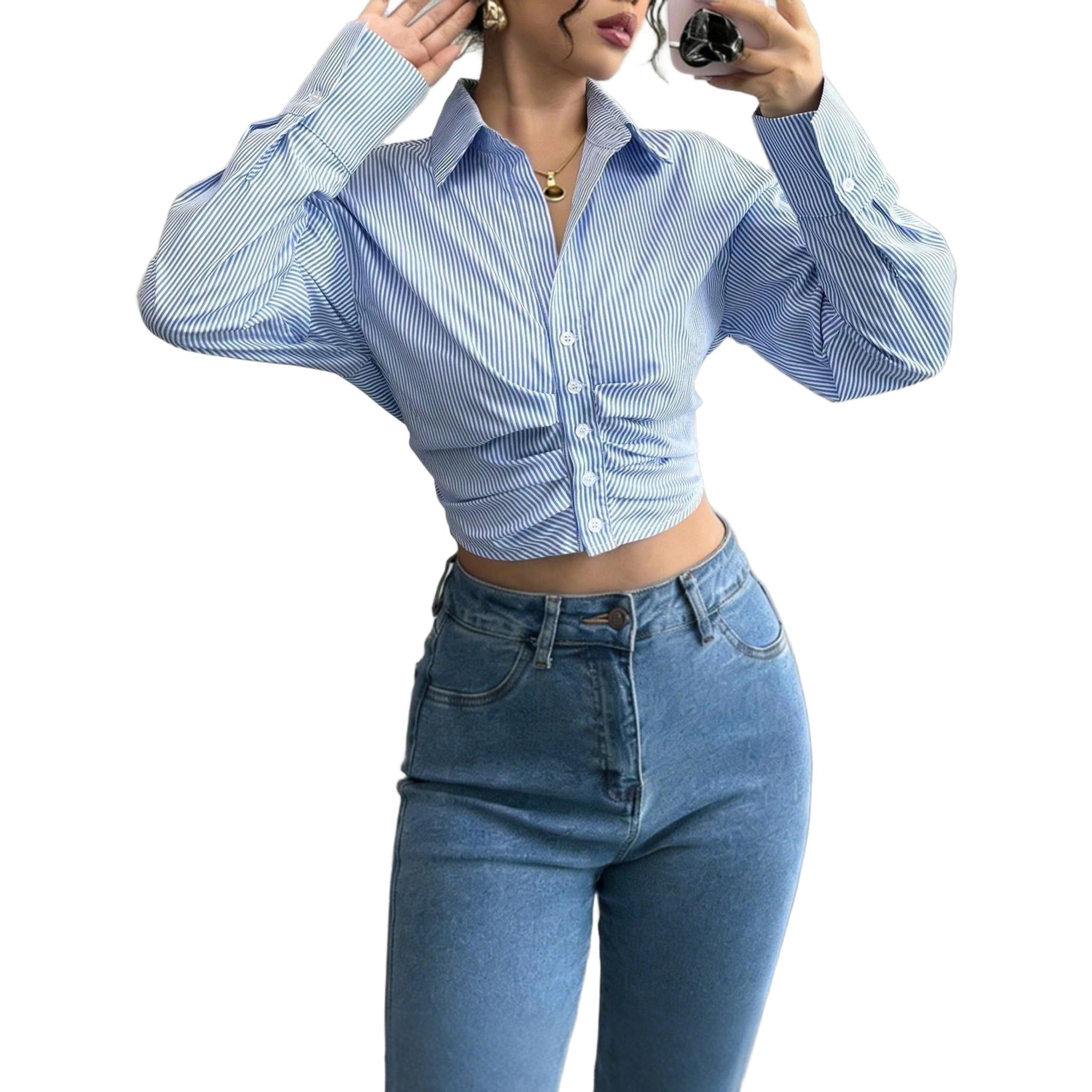 Horizon Essentials | Striped Pleated Long Sleeve Top