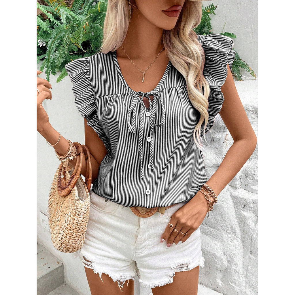 Horizon Essentials | Striped Top with Elegant Ruffles