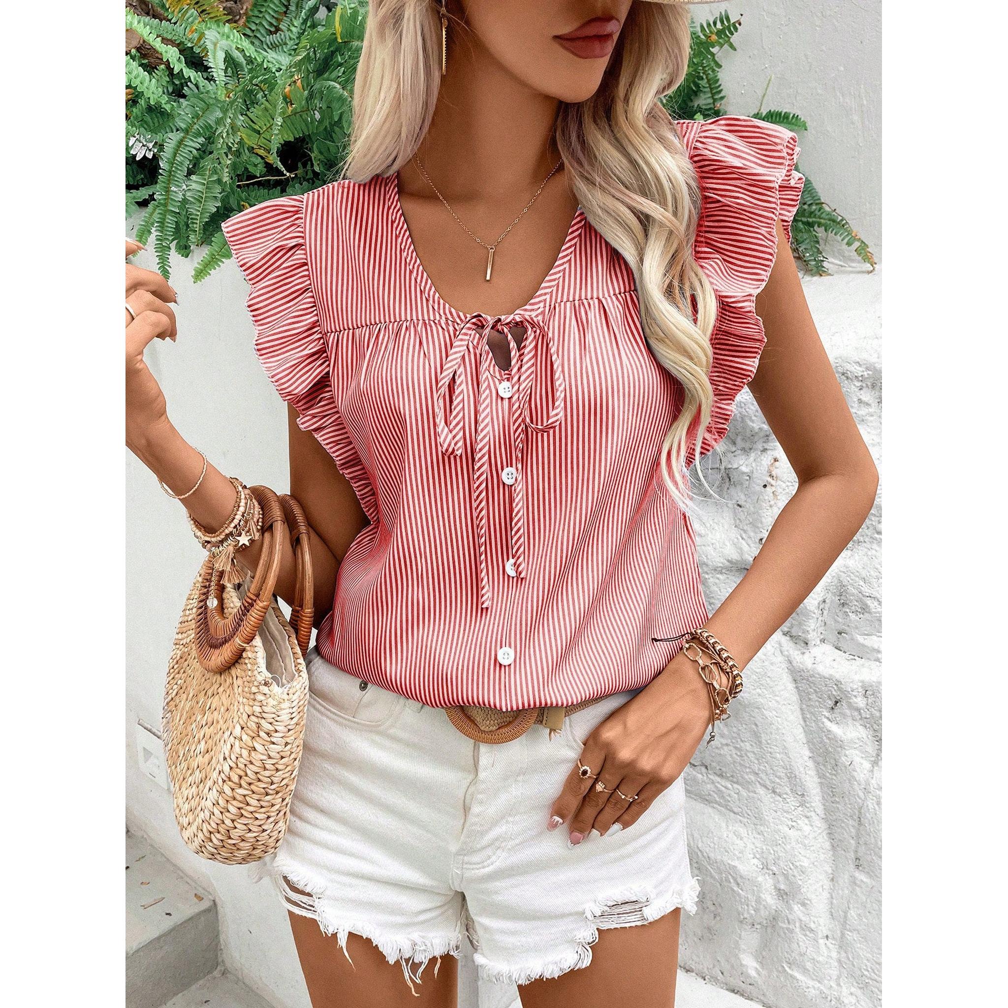 Horizon Essentials | Striped Top with Elegant Ruffles