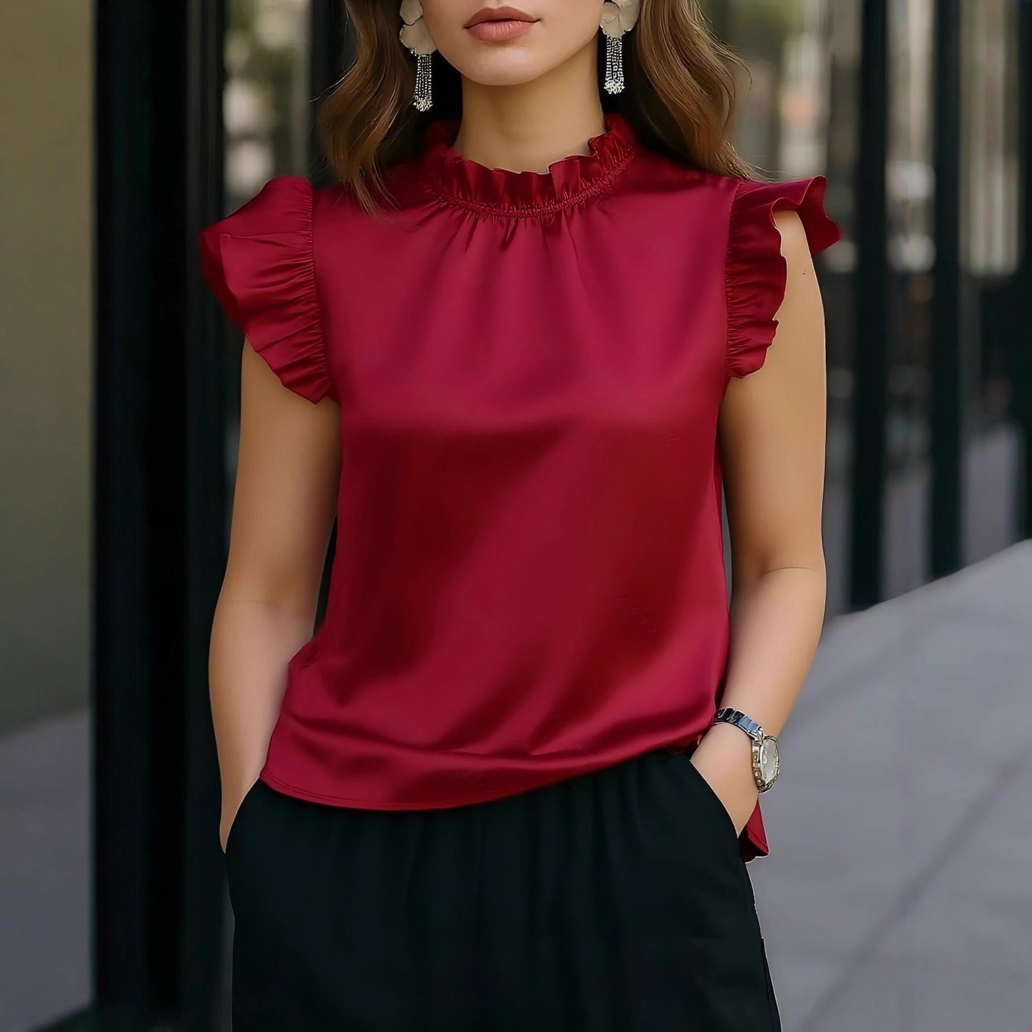 Horizon Essentials | Stylish Sleeveless Ruffled Office Top