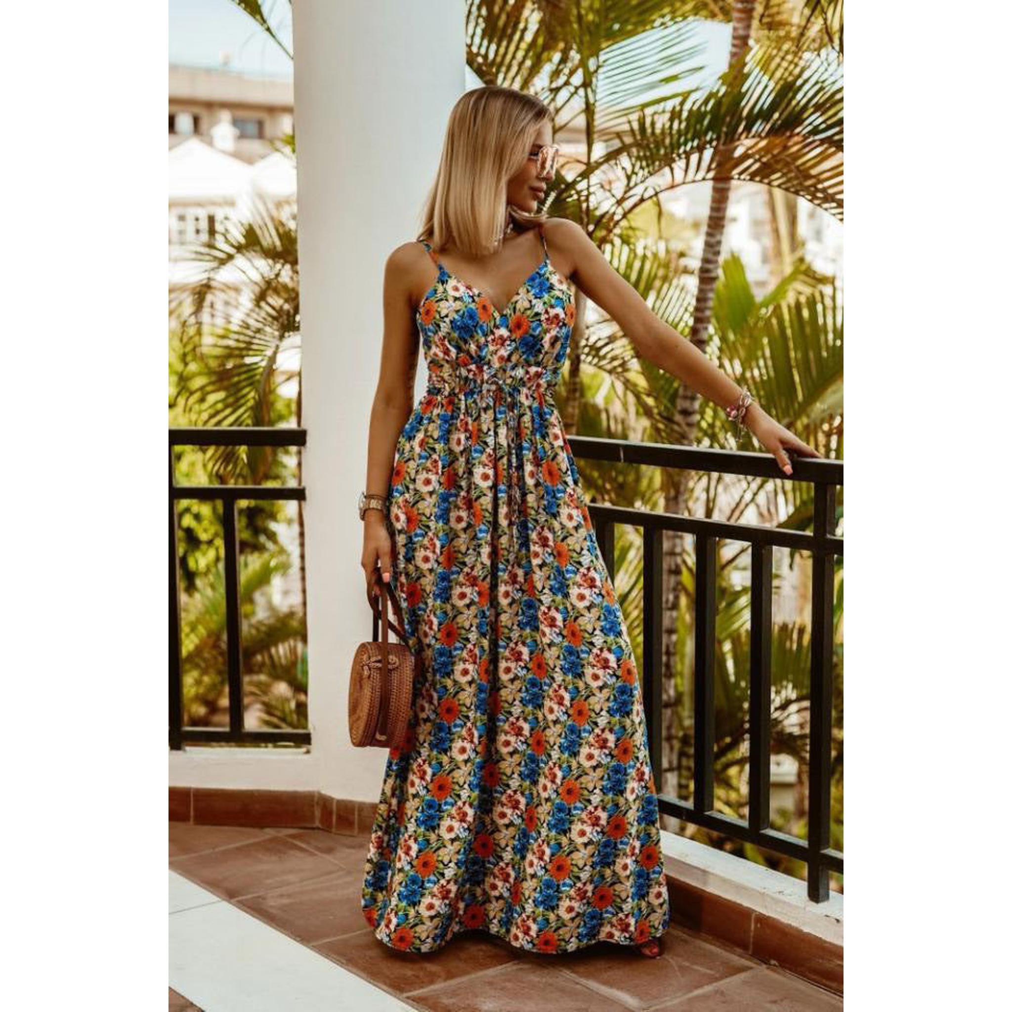 Horizon Essentials | V-neck Boho Sleeveless Suspender Print Dress