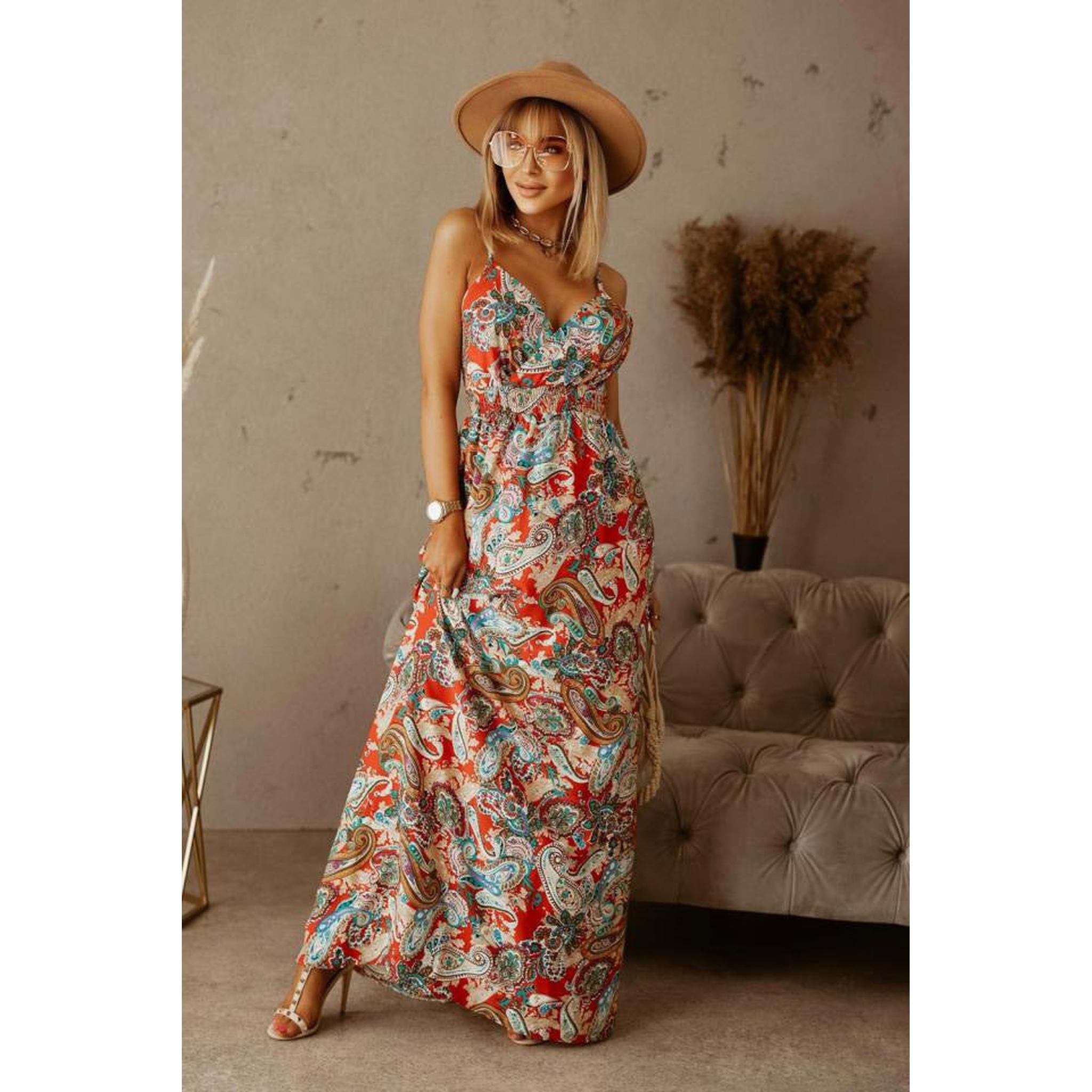 Horizon Essentials | V-neck Boho Sleeveless Suspender Print Dress