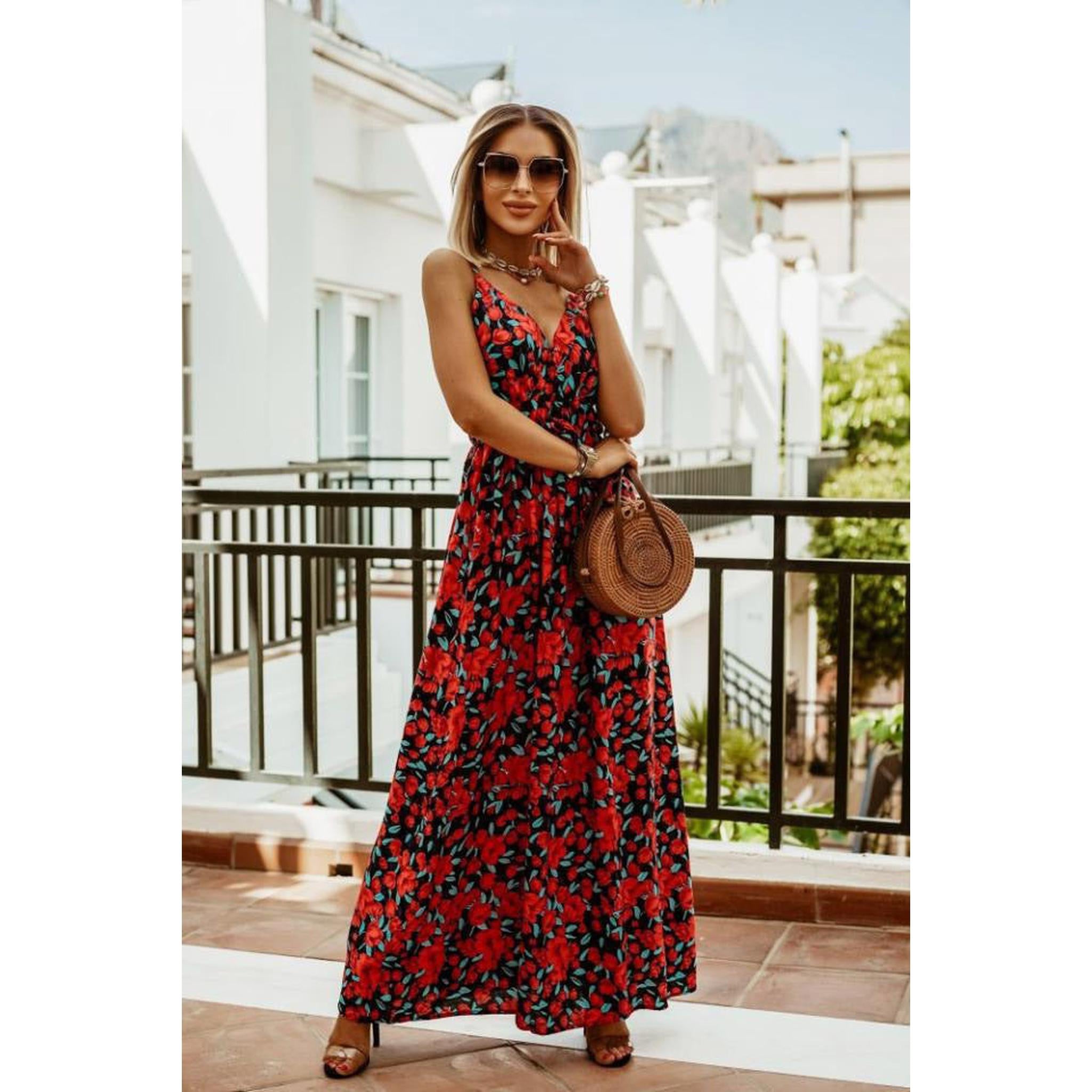 Horizon Essentials | V-neck Boho Sleeveless Suspender Print Dress