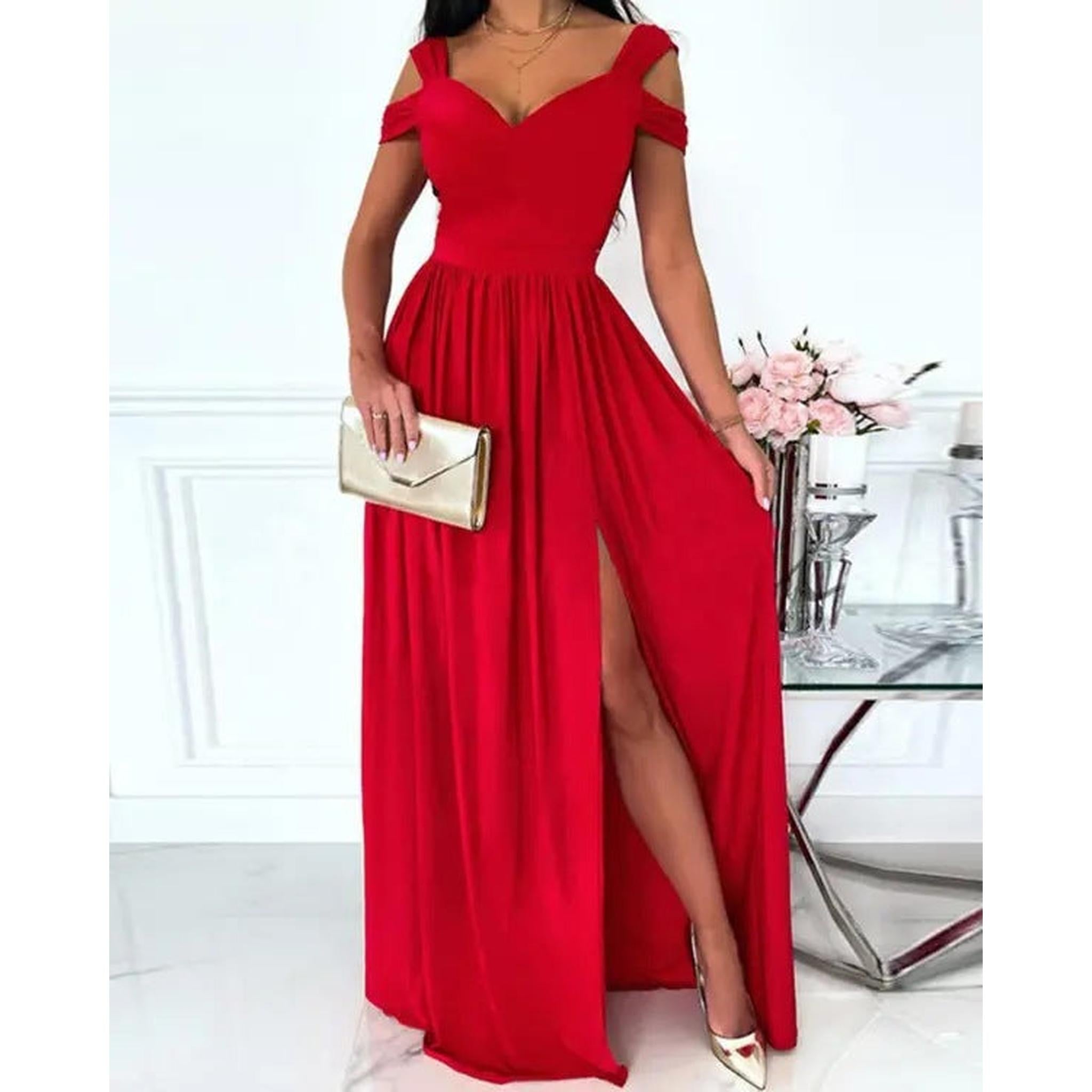 Horizon Essentials | V-neck Boho Spaghetti Strap Dress Women Split Long Flowy Dresses For Party Beach