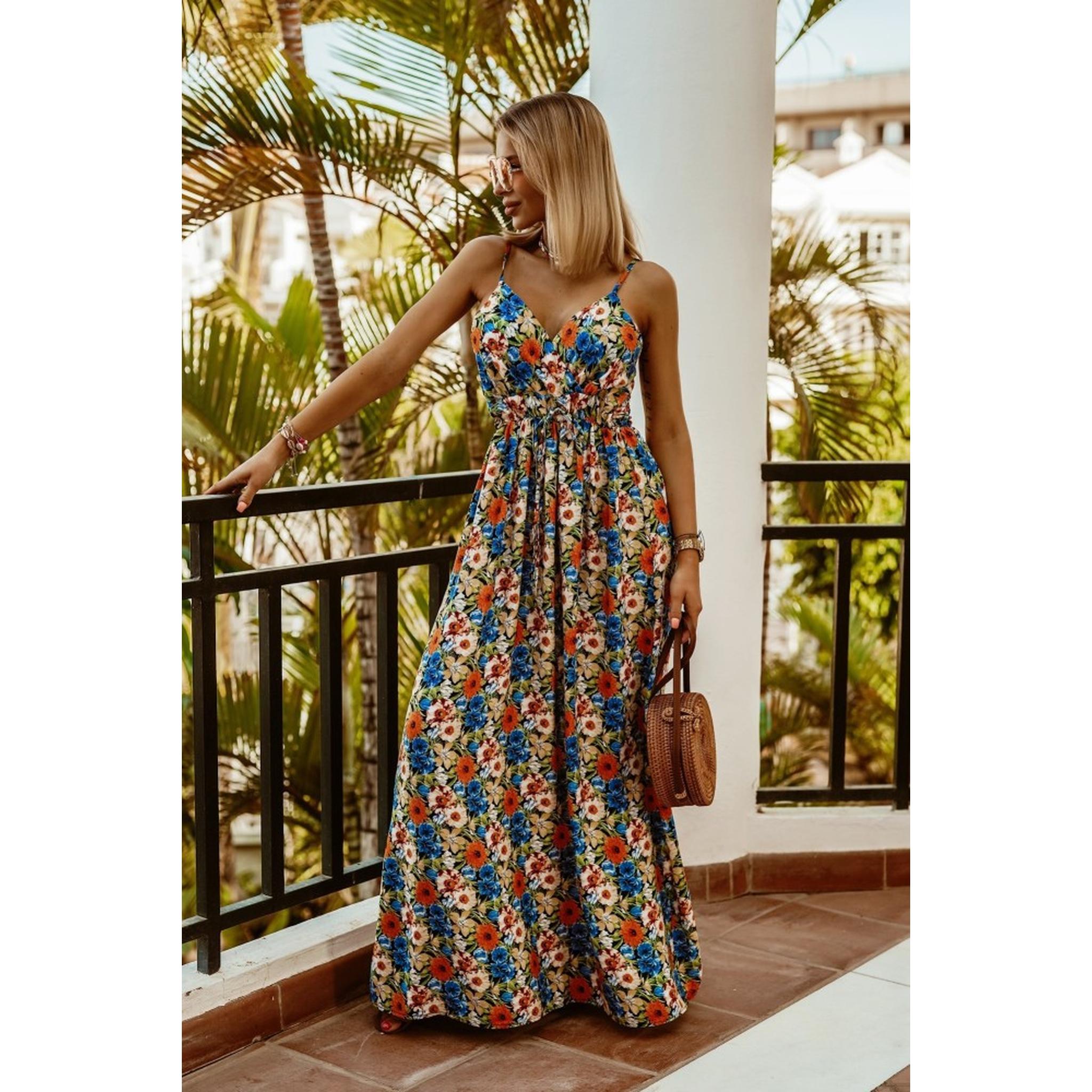 Horizon Essentials | V-neck Sleeveless Suspender Print Boho Maxi Dress