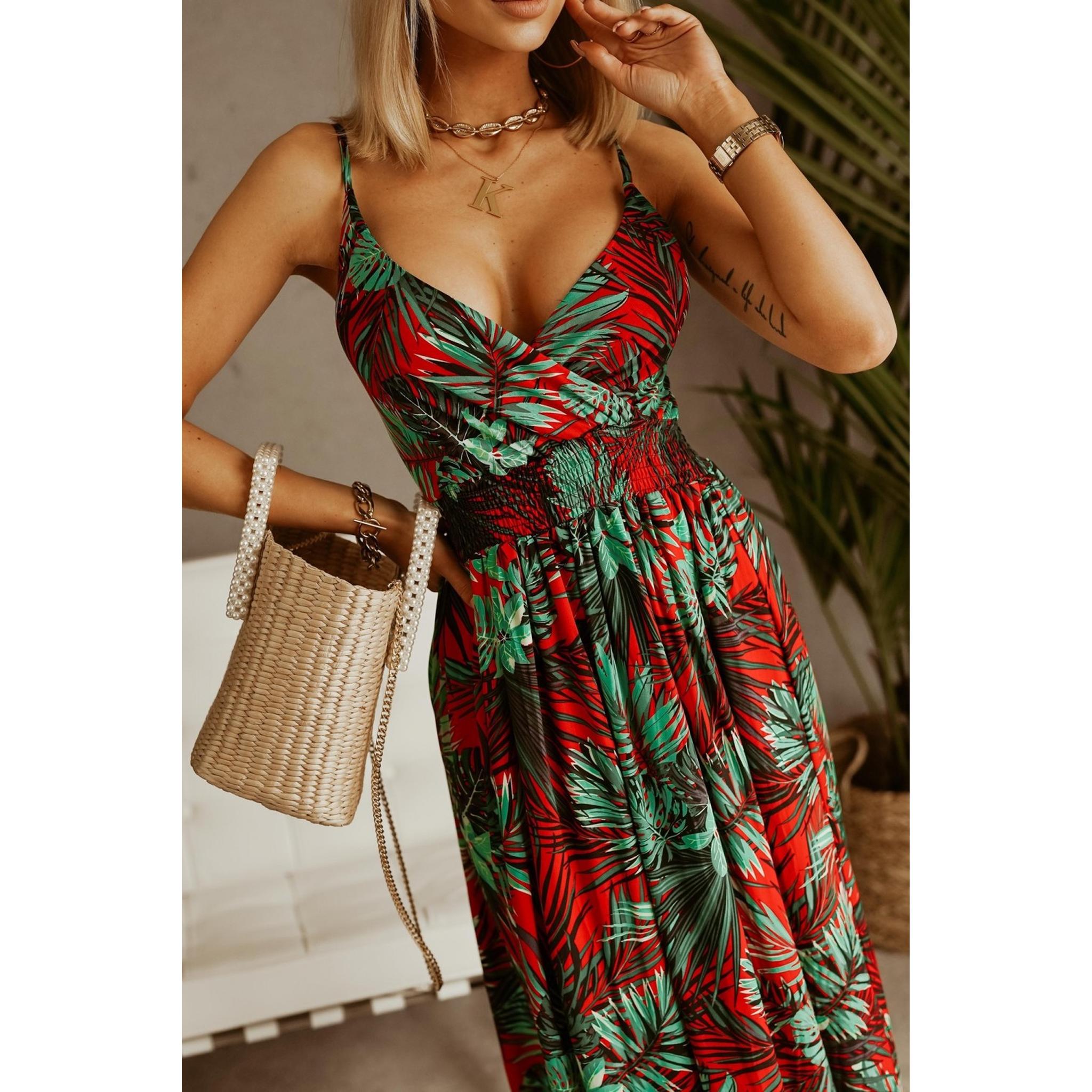 Horizon Essentials | V-neck Sleeveless Suspender Print Boho Maxi Dress