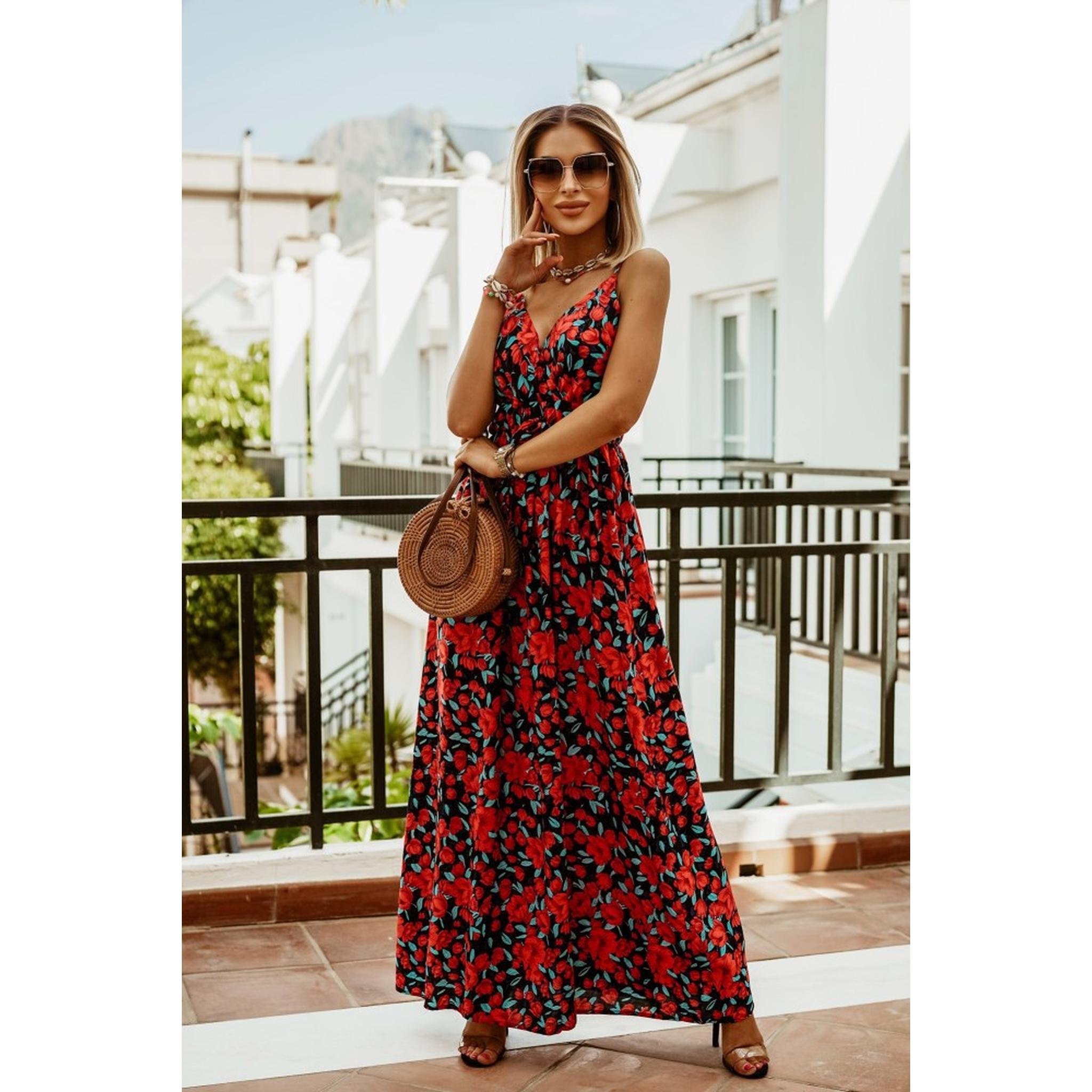 Horizon Essentials | V-neck Sleeveless Suspender Print Boho Maxi Dress