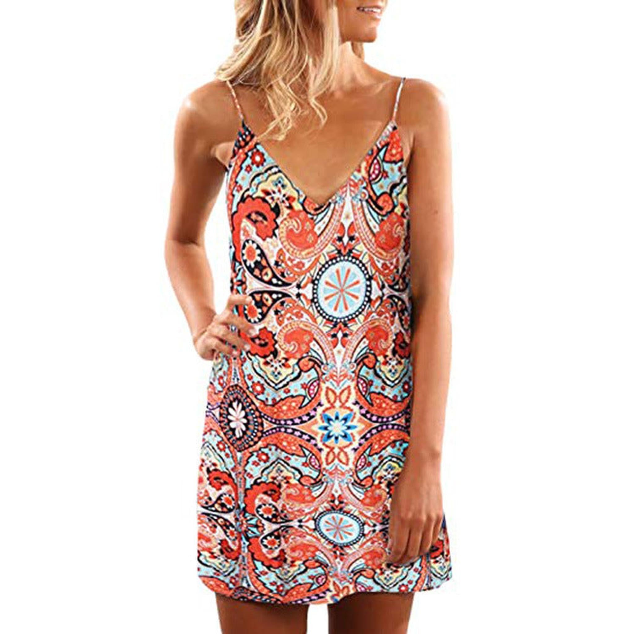 Horizon Essentials | V-neck Suspender Open-back Printed Beach Boho Short Dress Beachwear