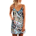 Horizon Essentials | V-neck Suspender Open-back Printed Beach Boho Short Dress Beachwear