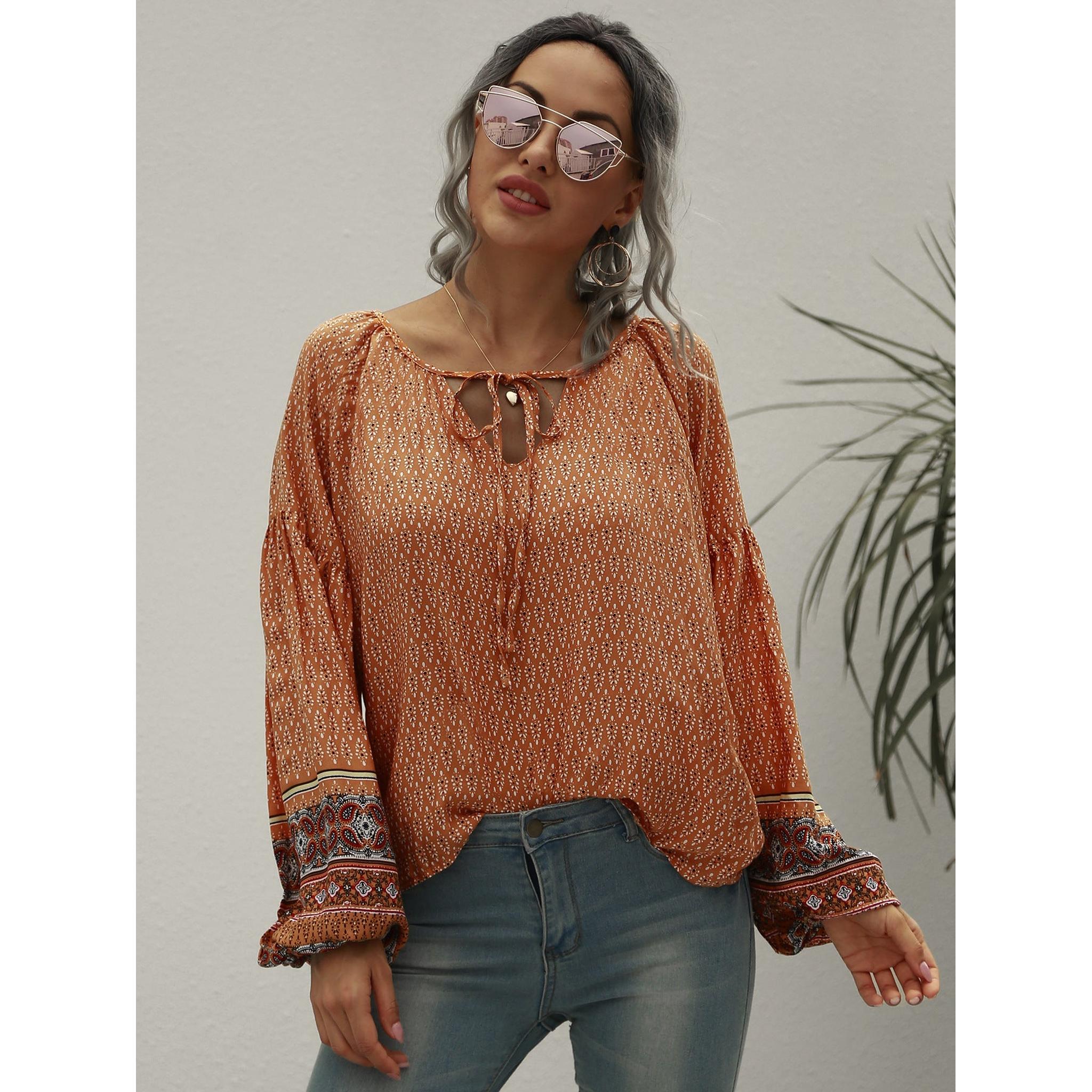 Horizon Essentials | Vintage Ethnic Boho Print Tie Shirt