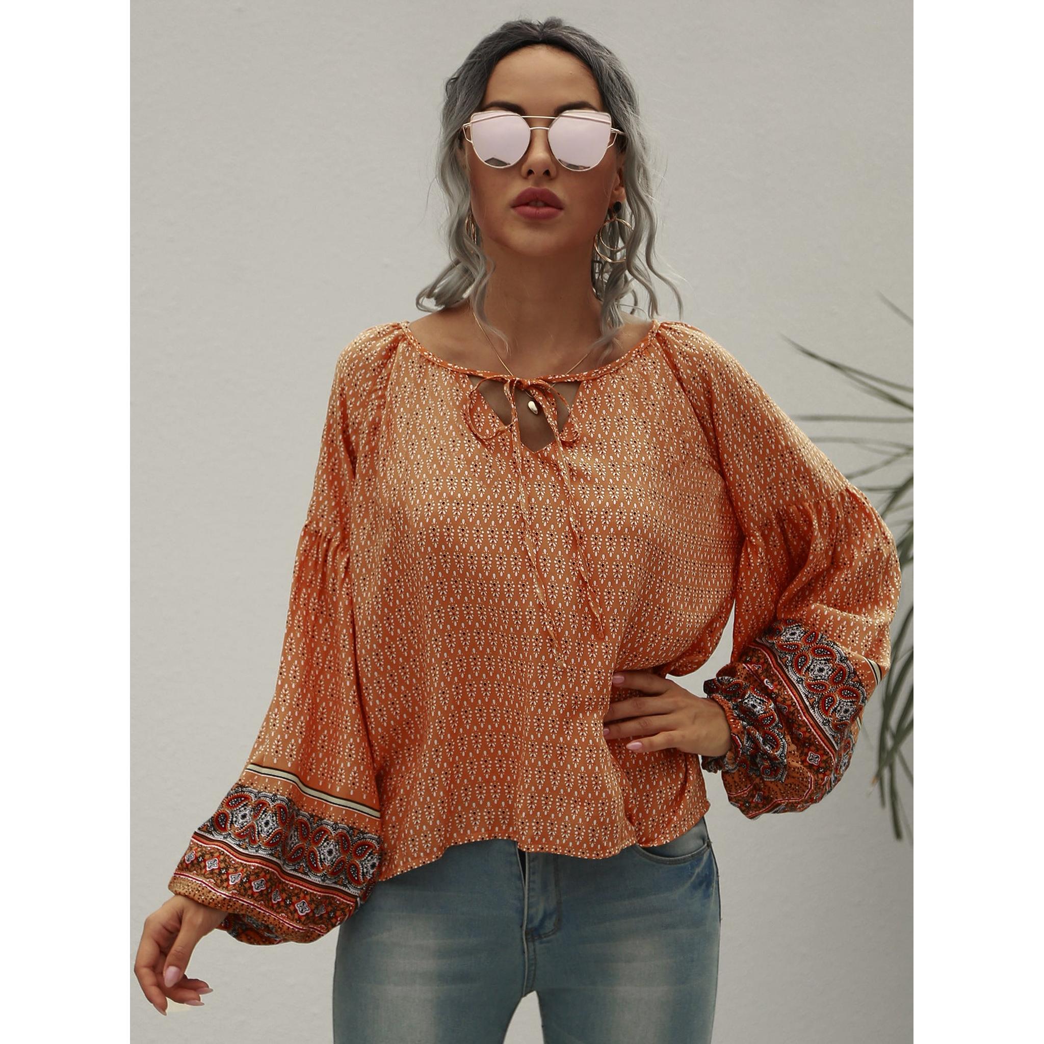 Horizon Essentials | Vintage Ethnic Boho Print Tie Shirt