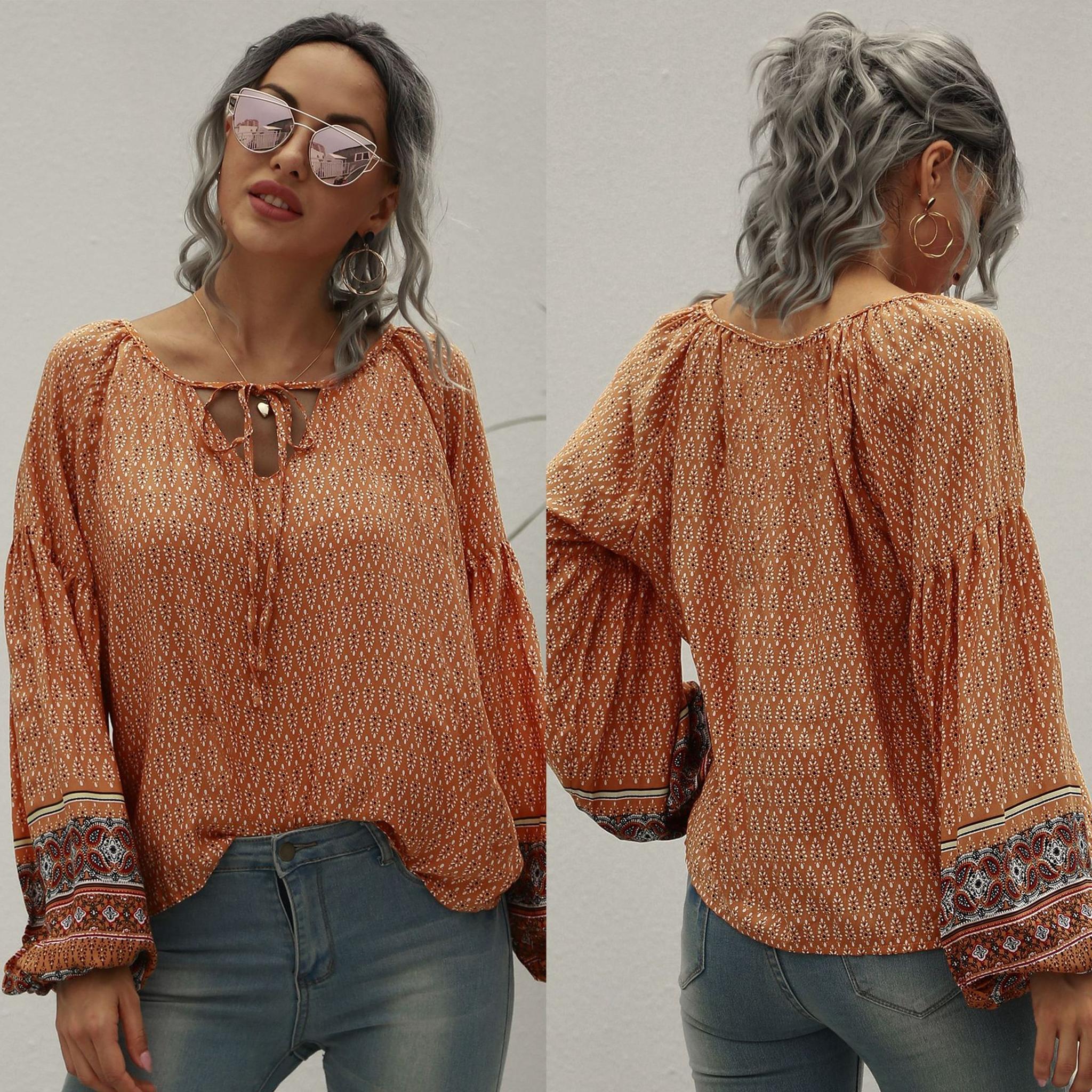 Horizon Essentials | Vintage Ethnic Boho Print Tie Shirt