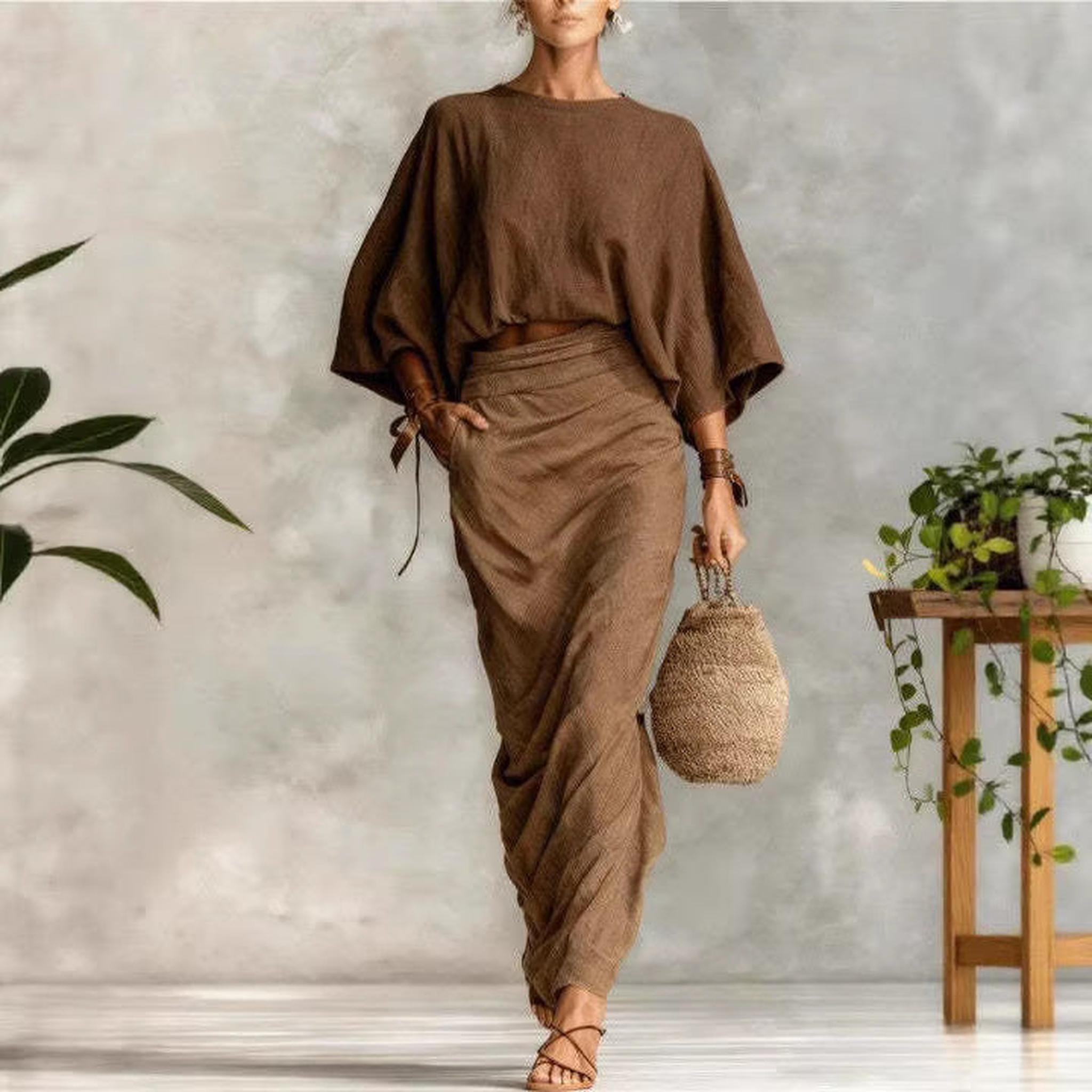 Horizon Essentials | Womens Autumn High-Waisted Midi Skirt Set