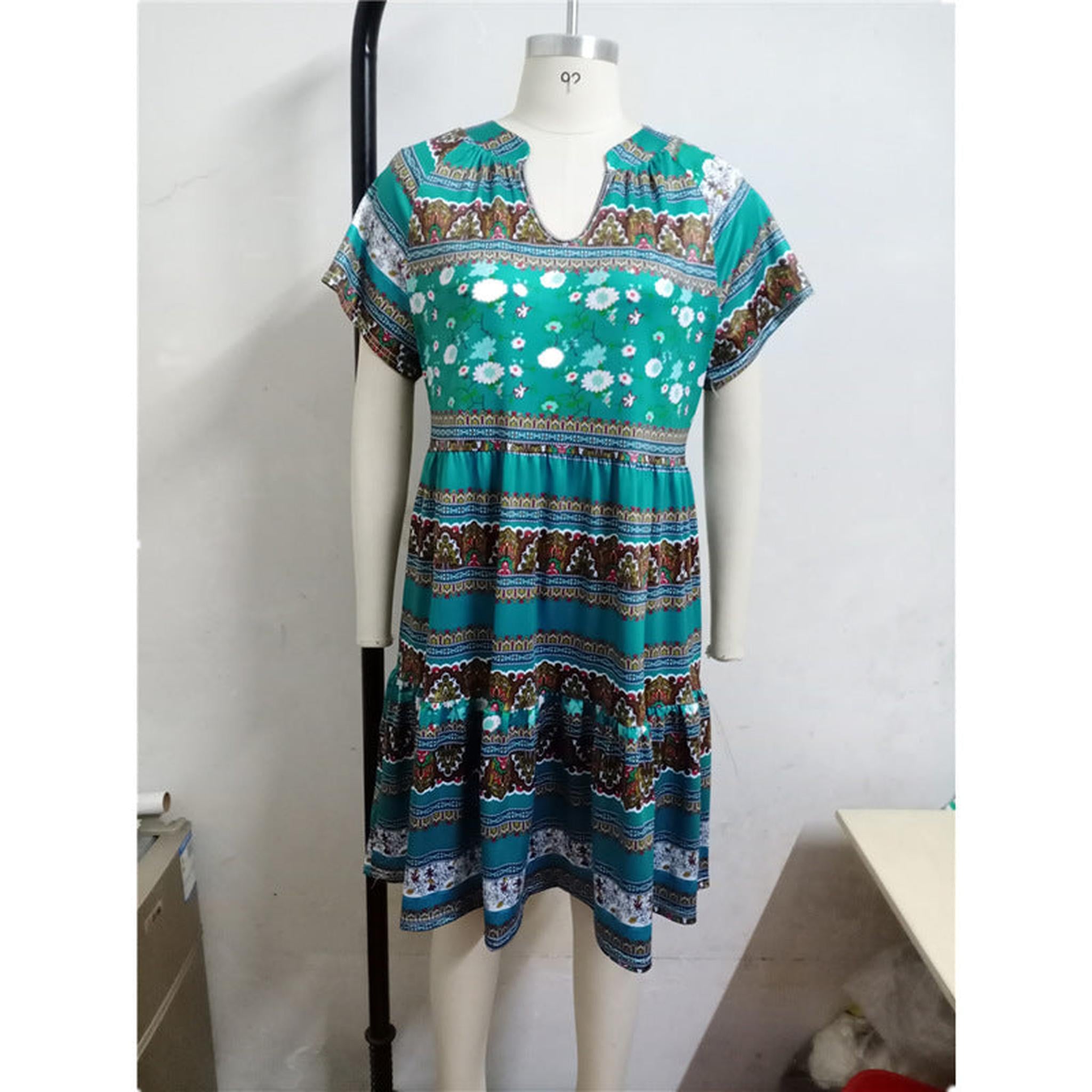 Horizon Essentials | Women's Boho Print Short Sleeve Dress
