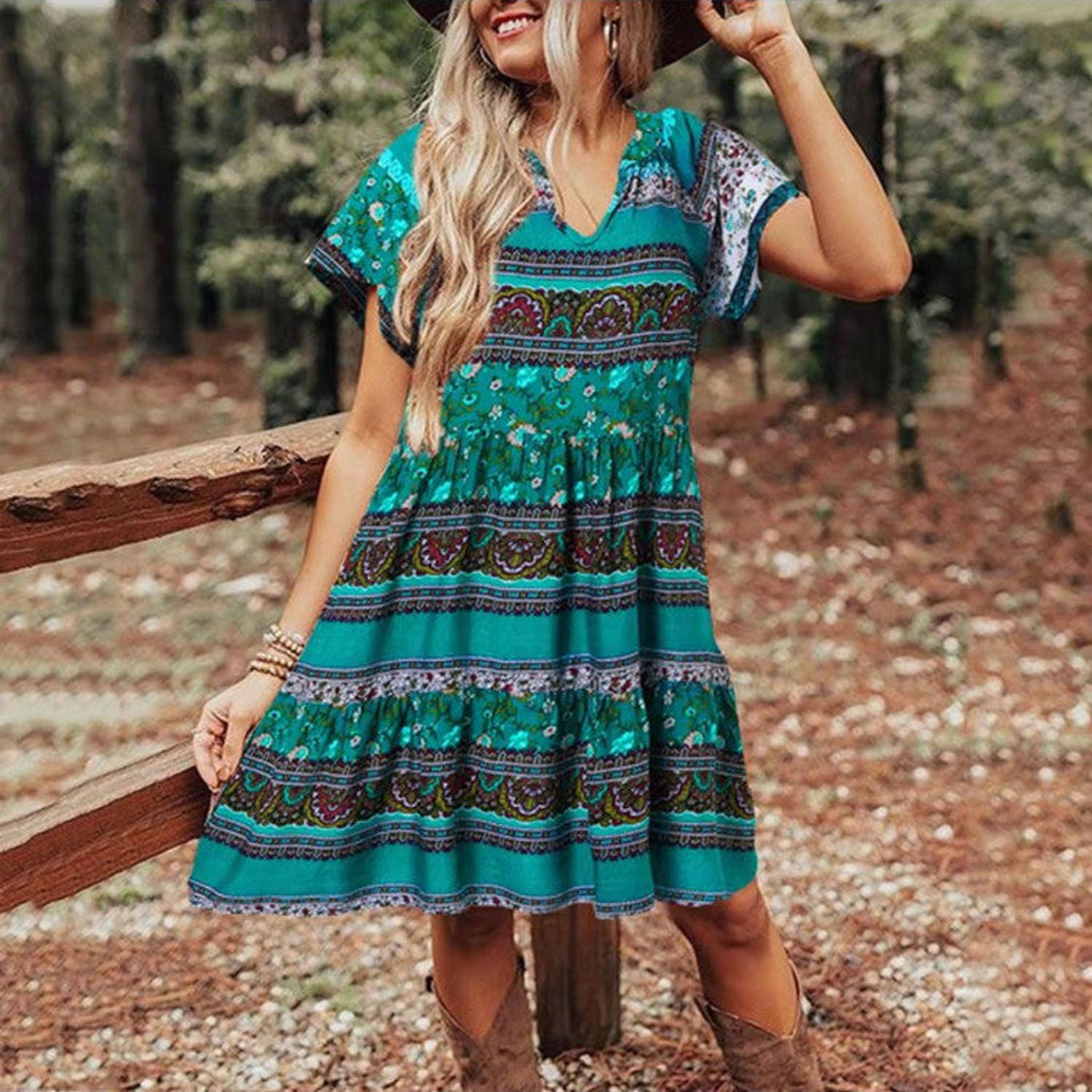 Horizon Essentials | Women's Boho Print Short Sleeve Dress
