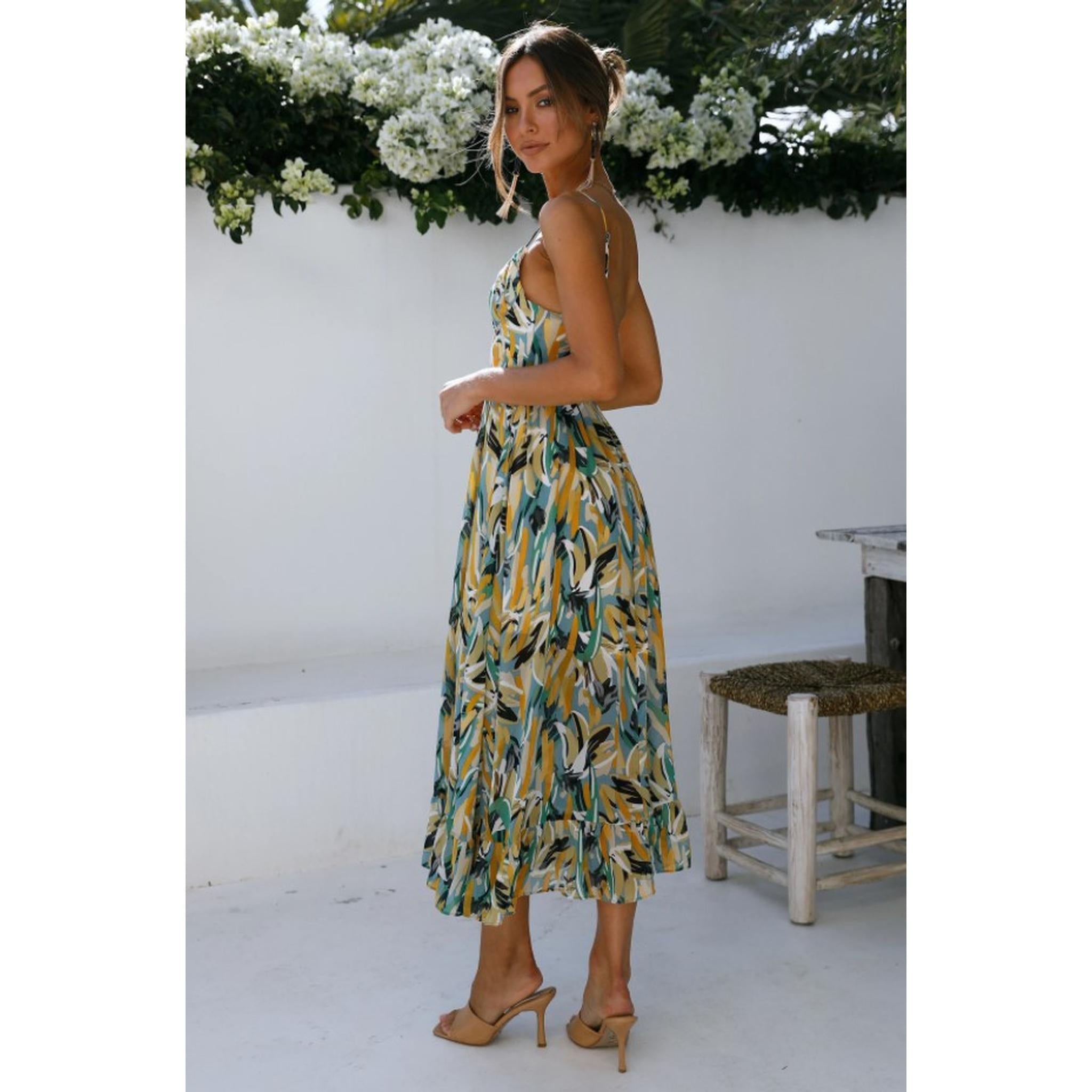 Horizon Essentials | Women's Off Shoulder Boho Sling Print Dress