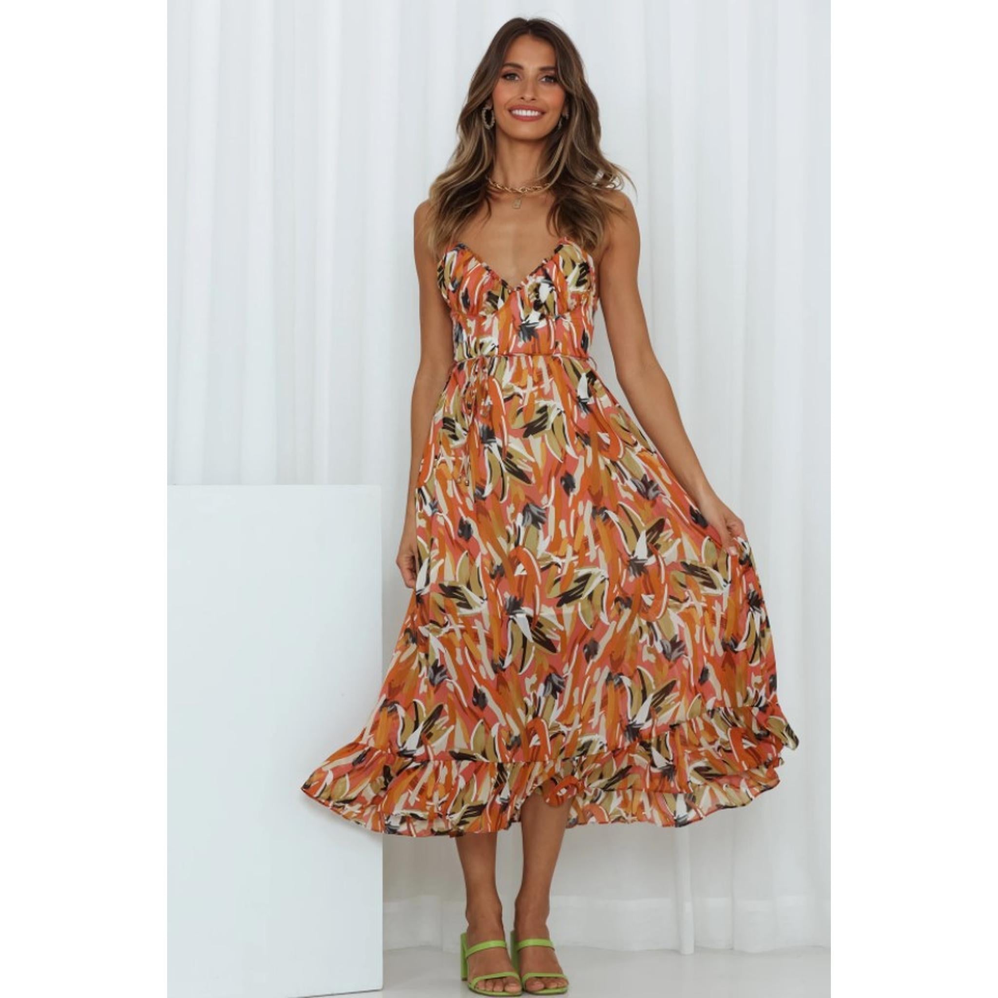 Horizon Essentials | Women's Off Shoulder Boho Sling Print Dress