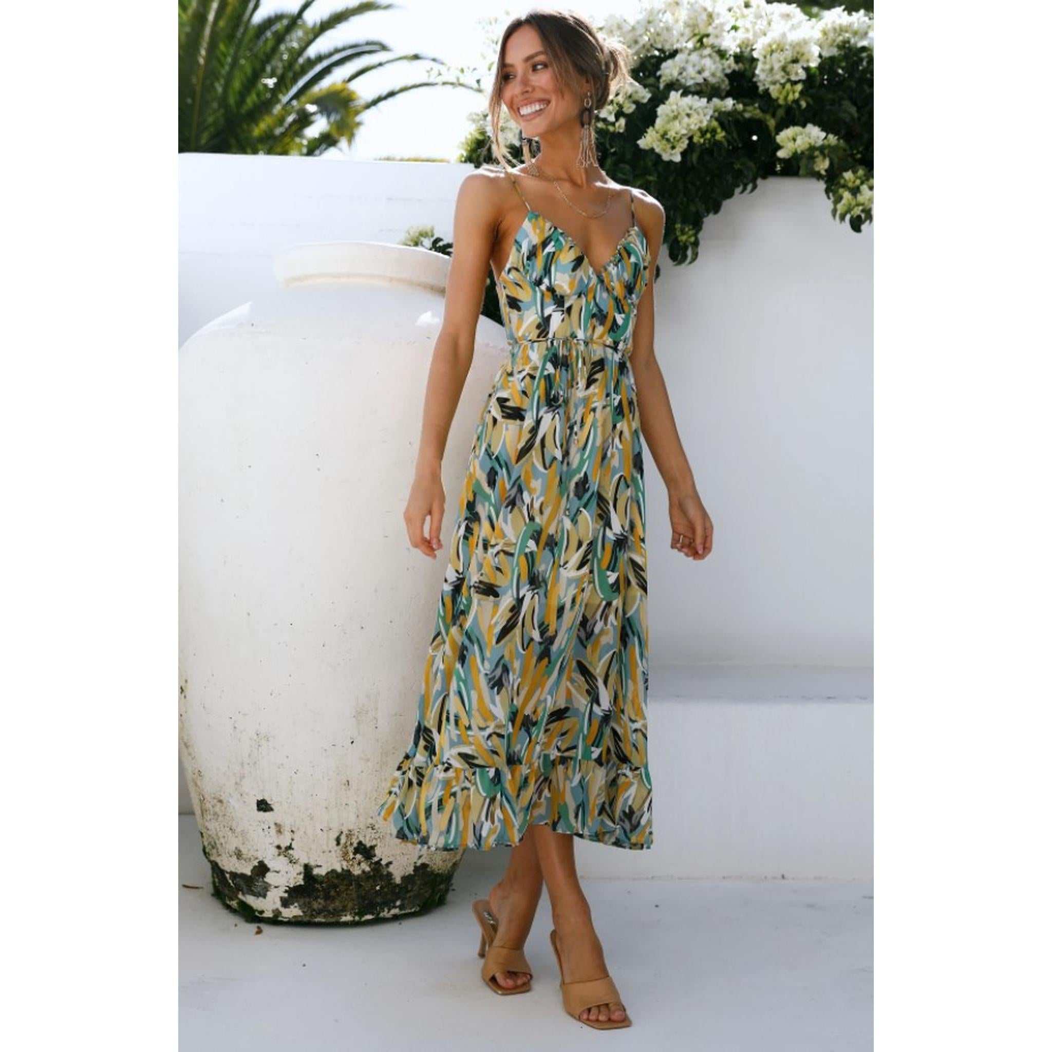 Horizon Essentials | Women's Off Shoulder Boho Sling Print Dress