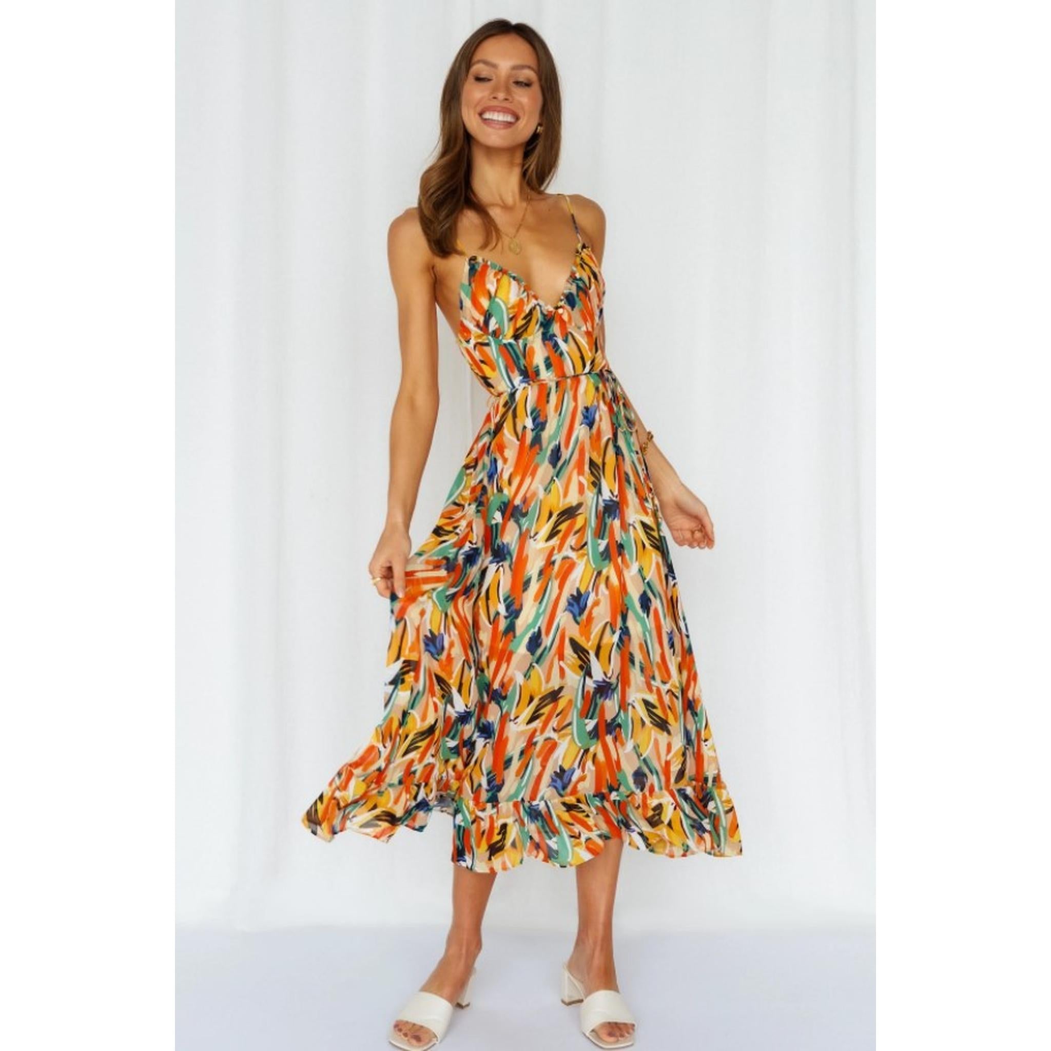 Horizon Essentials | Women's Off Shoulder Boho Sling Print Dress