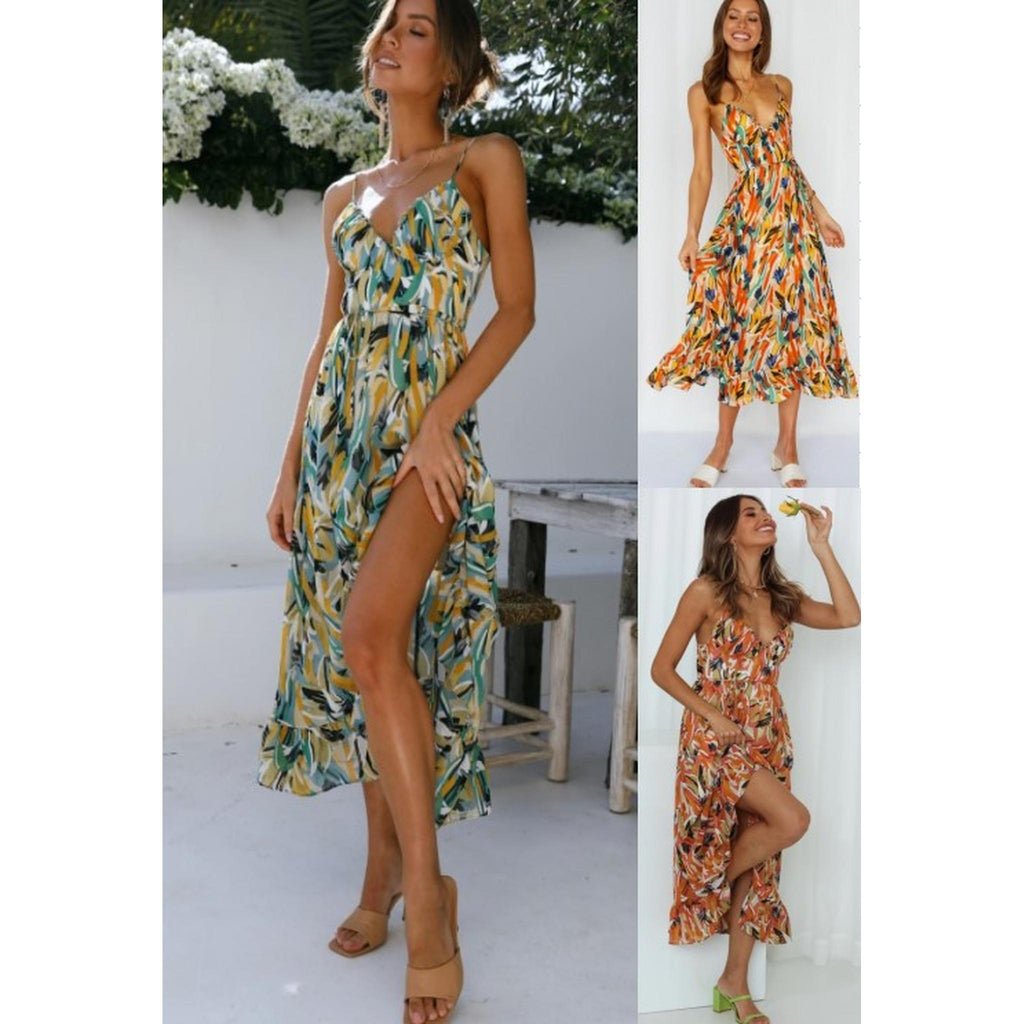 Horizon Essentials | Women's Off Shoulder Boho Sling Print Dress