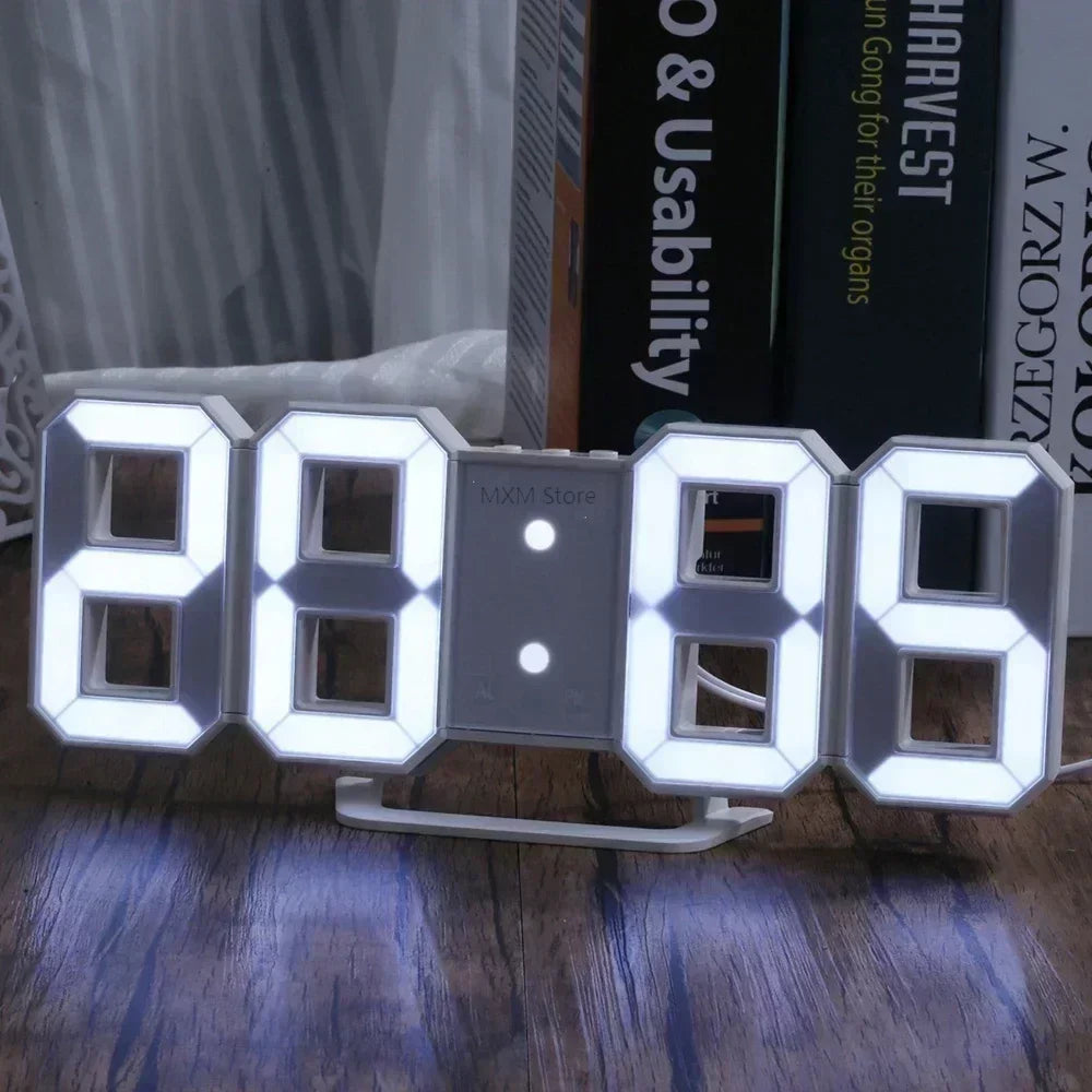 3D LED Digital Wall Clock With Adjustable Brightness