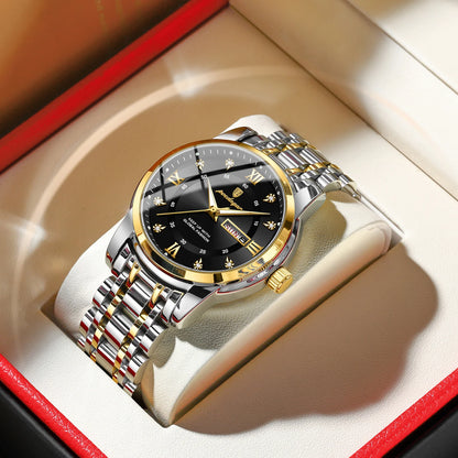 Men's Stainless Steel Quartz Watch – Luminous, Waterproof