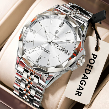 Men’s Stainless Steel Quartz Watch – Luminous, 3Bar