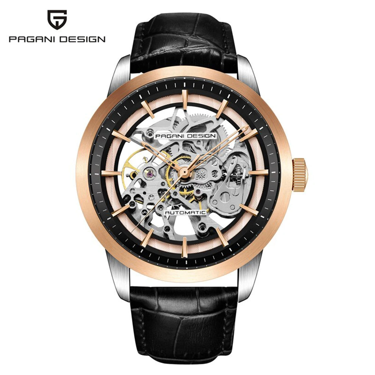 Men’s Skeleton Automatic Watch With Leather Strap
