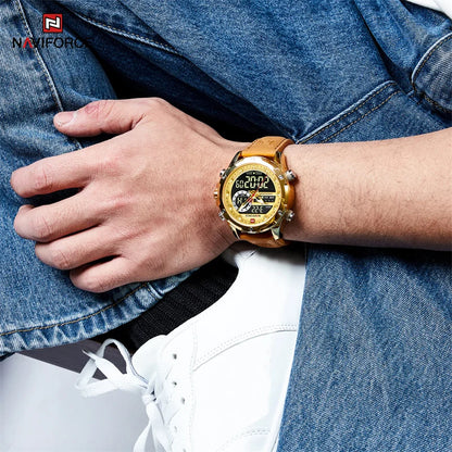 Men’s Analog Digital Chronograph Watch Leather Strap