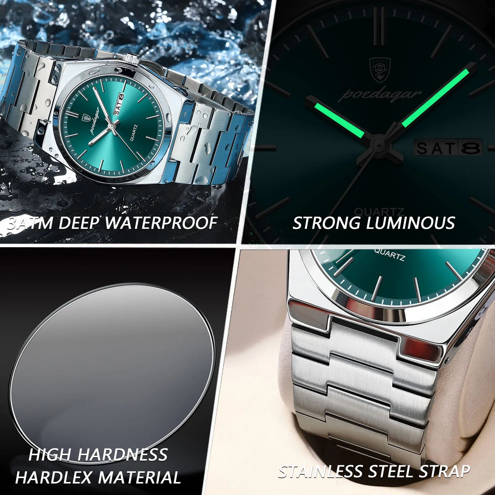 Men’s Stainless Steel Quartz Watch – Waterproof & Luminous