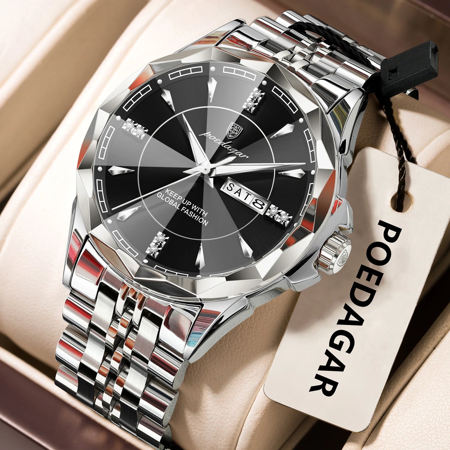Men’s Stainless Steel Quartz Watch – Luminous, 3Bar