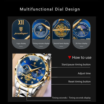 Men’s Stainless Steel Chronograph Watch – Luminous & Waterproof