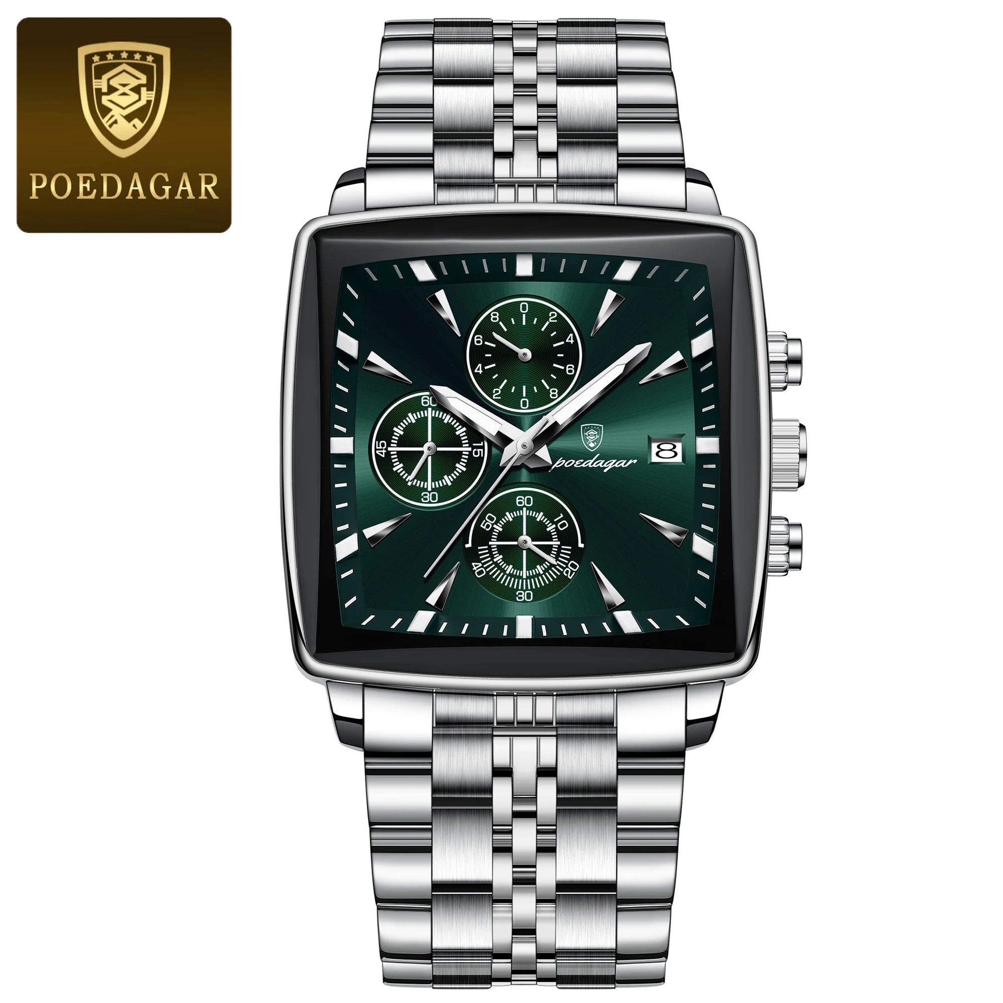 Men’s Square Chronograph Watch Luminous Waterproof Steel