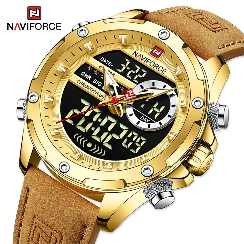 Men’s Analog Digital Chronograph Watch Leather Strap