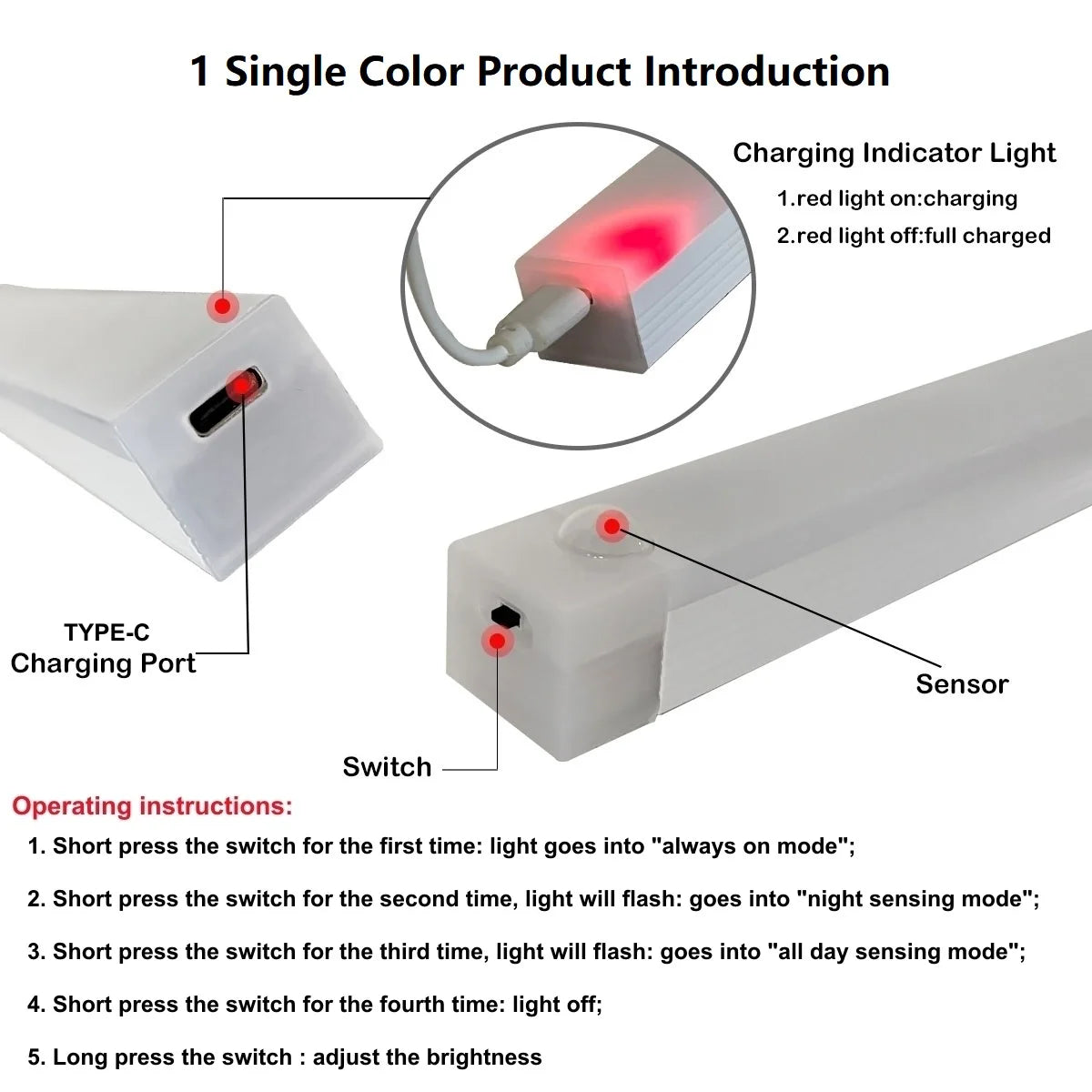 Rechargeable Motion Sensor LED Night Light Strip Bar