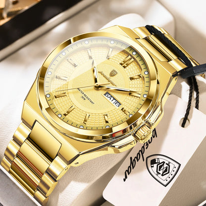 Men's Stainless Steel Quartz Watch – Date & Week Display