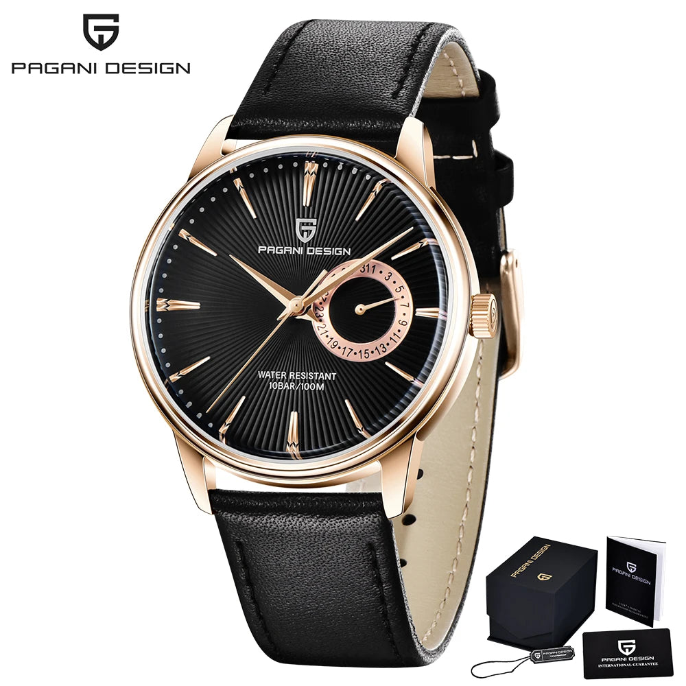 Men's Stainless Steel Quartz Watch With Leather Band