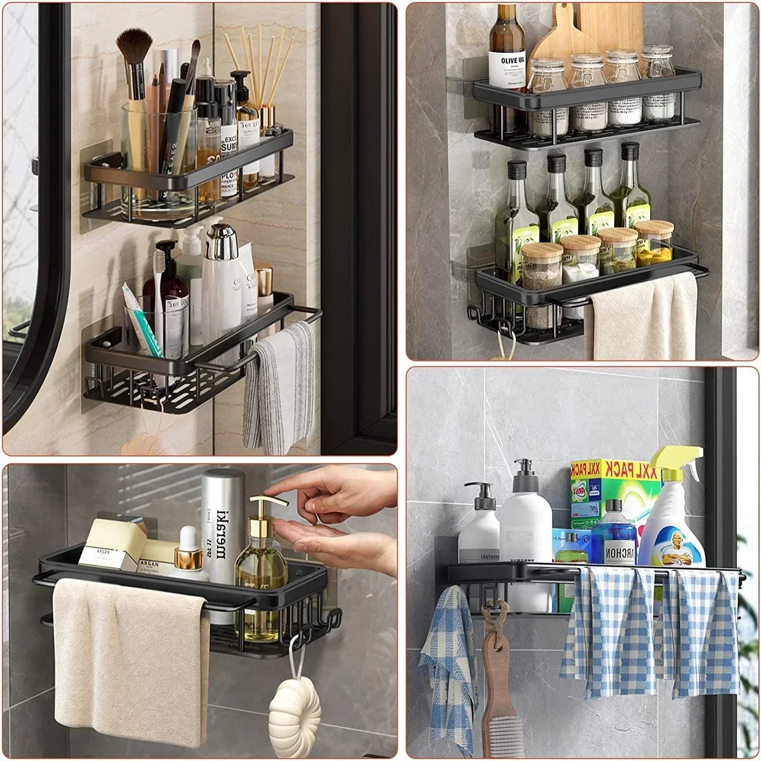 Aluminum Bathroom Shower Shelf No-Drill Shampoo Rack