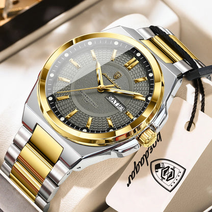 Men's Stainless Steel Quartz Watch – Date & Week Display