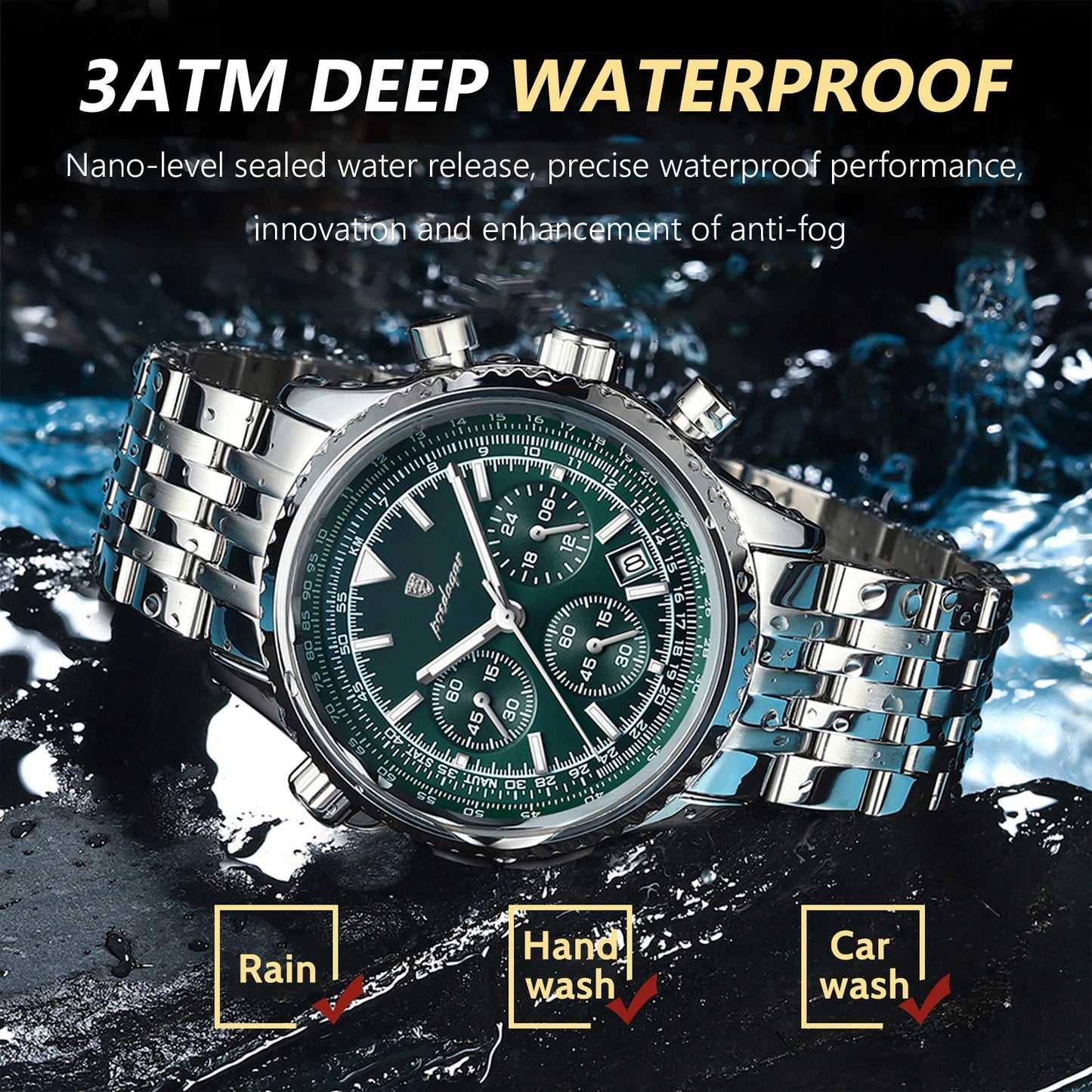 Men's Stainless Steel Chronograph Watch With Date