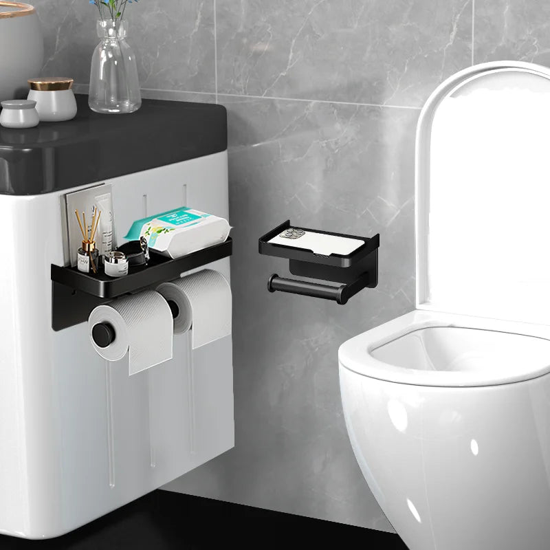 Aluminum Toilet Paper Holder With Shelf Phone Stand