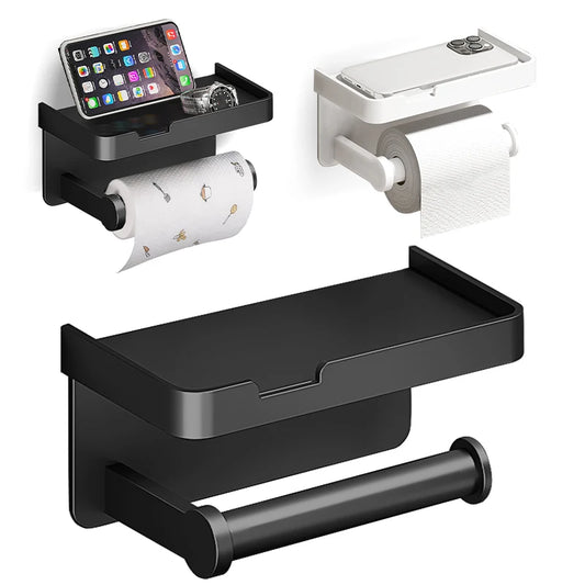 Aluminum Toilet Paper Holder With Shelf Phone Stand