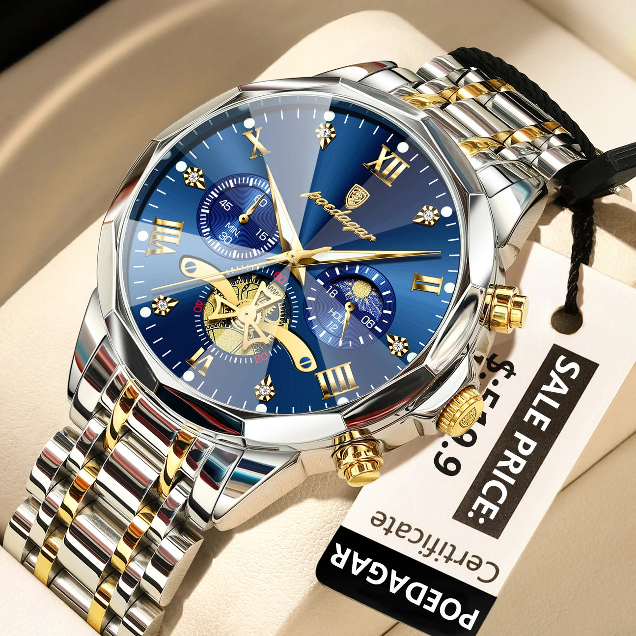Men's Stainless Steel Chronograph Watch With Luminous Dial