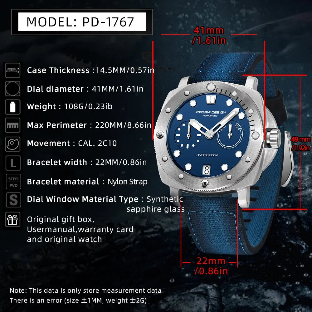 Men's Automatic Dive Watch 200M With Sapphire Crystal