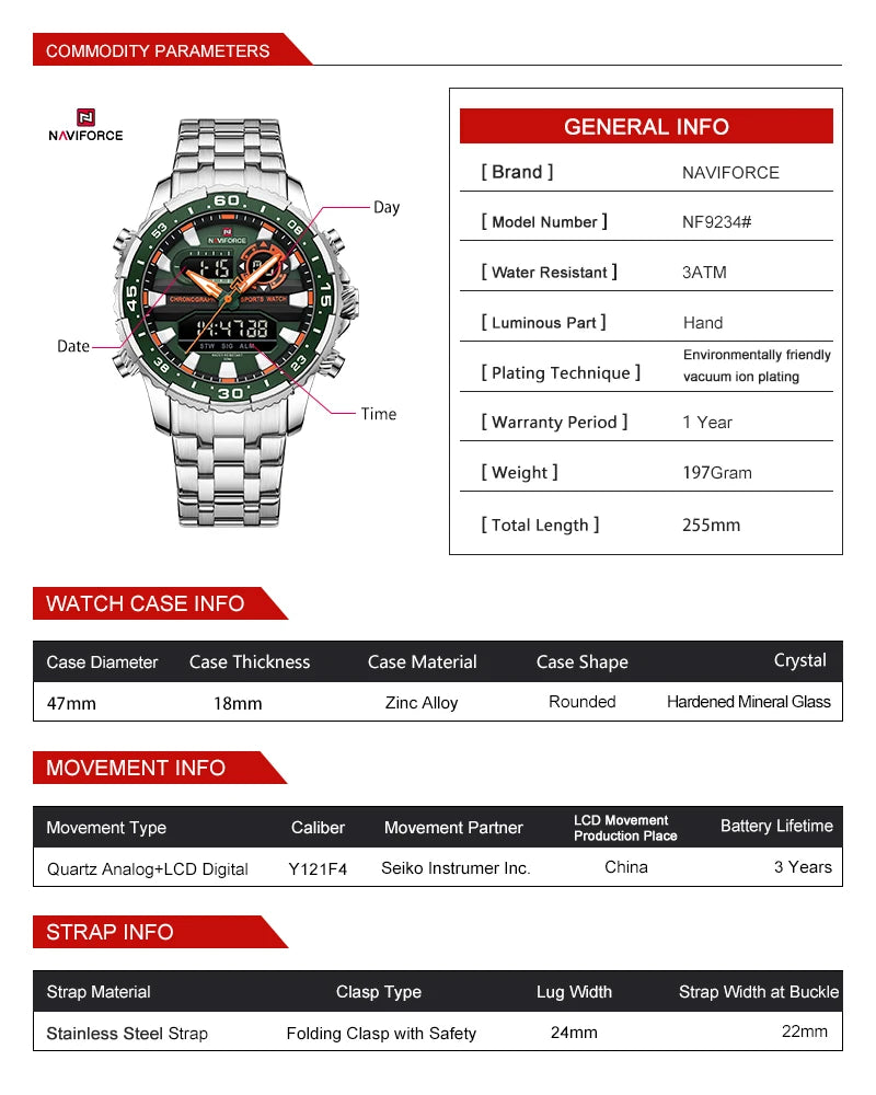 Men’s Analog-Digital Sports Watch Quartz Stainless Steel