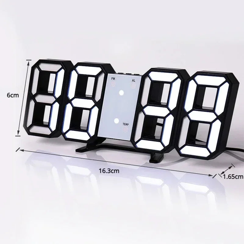 3D LED Digital Wall Clock With Adjustable Brightness